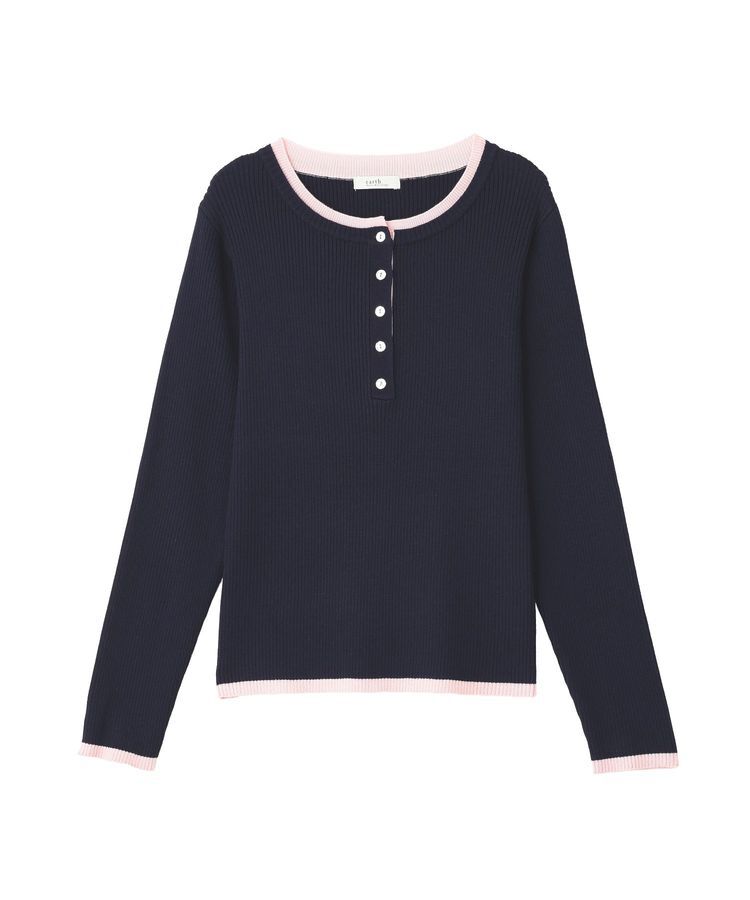 earth music&ecology「バイカラーヘンリーネックニットプルオーバー」|ニット・セーター|