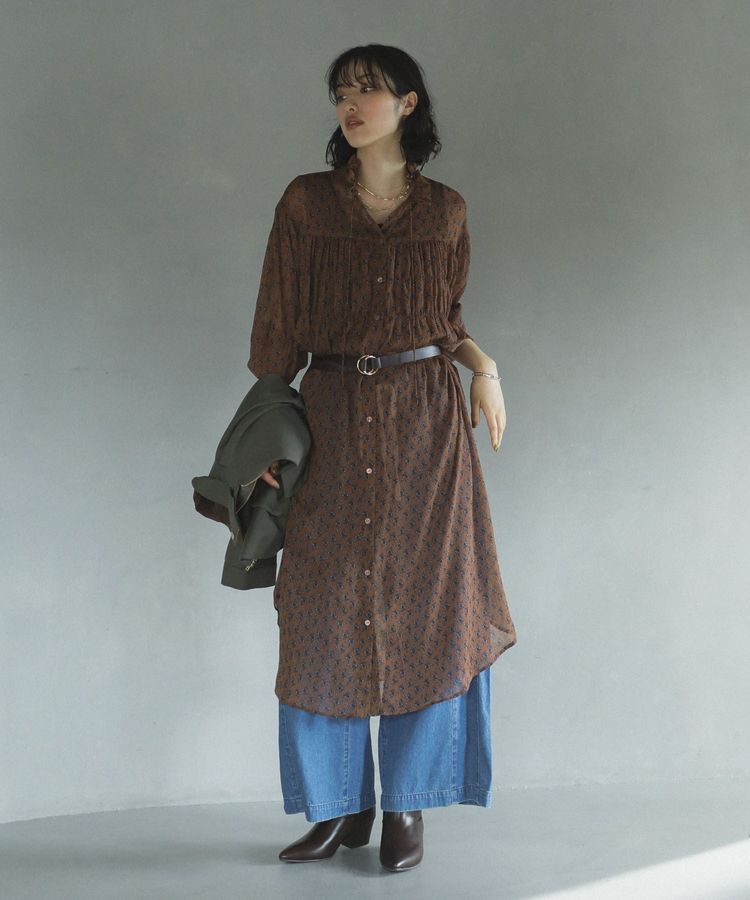 Green Parks「花柄シフォン楊柳ワンピース」|ワンピース|Brown