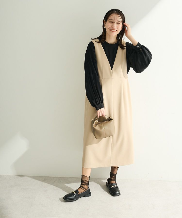 Green Parks「O.洗えてストレッチ Vネックジャンスカ」|ジャンパースカート|