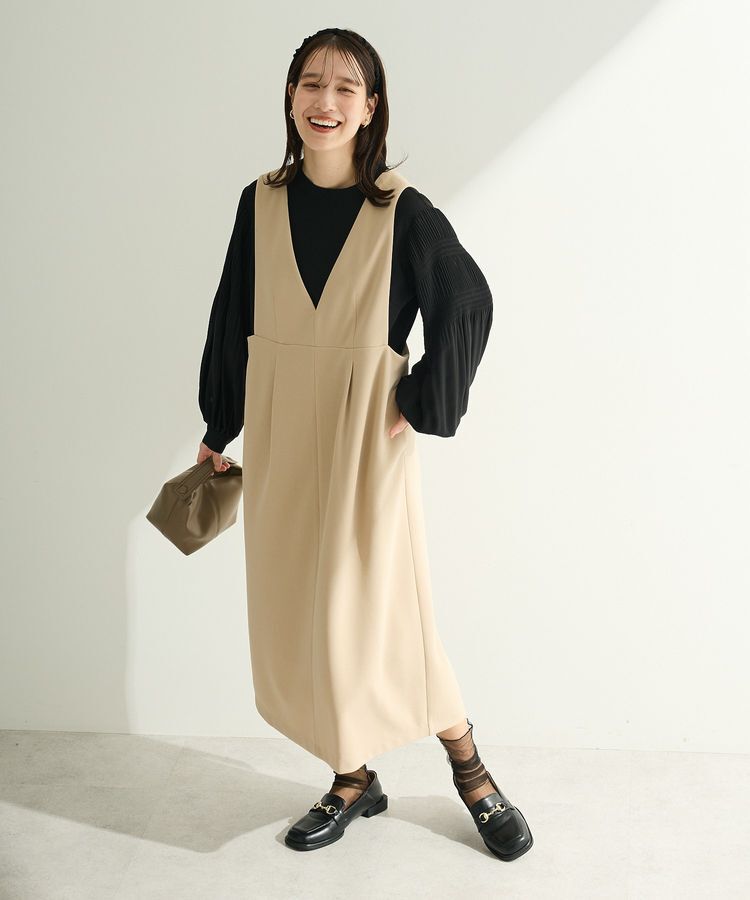 Green Parks「O.洗えてストレッチ Vネックジャンスカ」|ジャンパースカート|