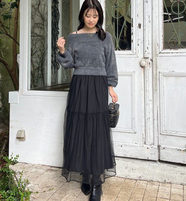  「後ろリボン2wayニットSETワンピ」|ワンピース|