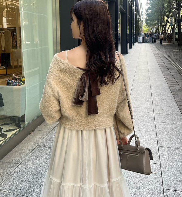  「後ろリボン2wayニットSETワンピ」|ワンピース|