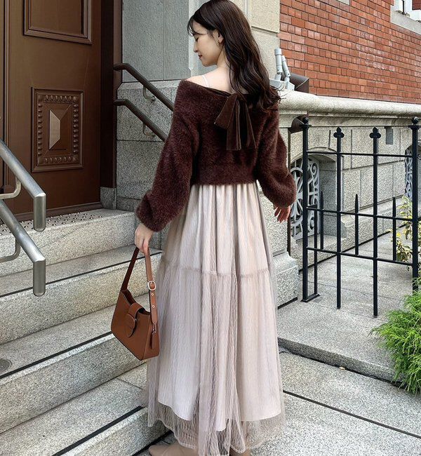  「後ろリボン2wayニットSETワンピ」|ワンピース|