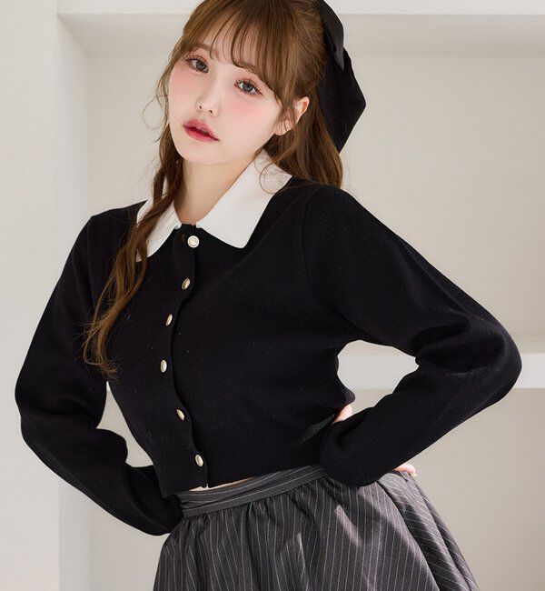  「配色襟付きニット」|ニット・セーター|ブラック