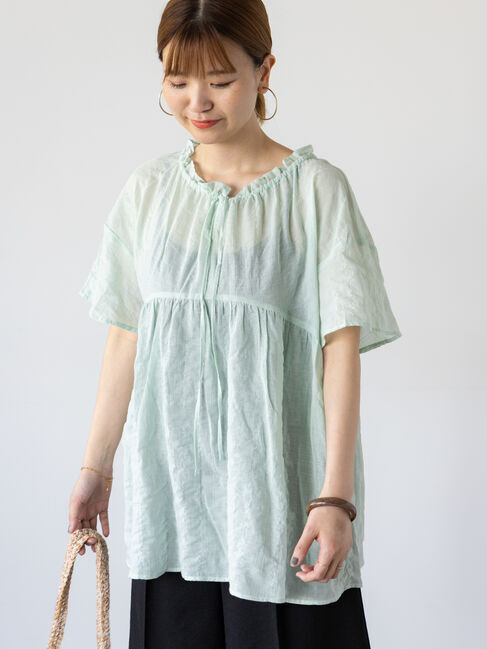 Lugnoncure「ネックシャーリング切替ブラウス」|シャツ・ブラウス|ミント