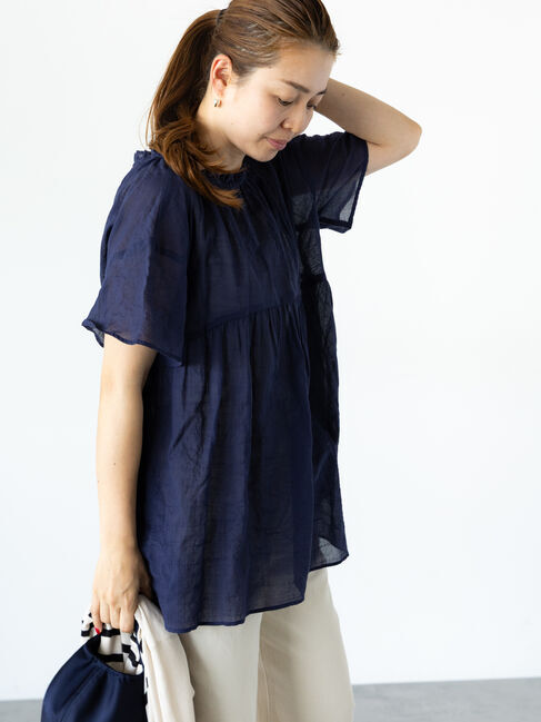 Lugnoncure「ネックシャーリング切替ブラウス」|シャツ・ブラウス|ネイビー