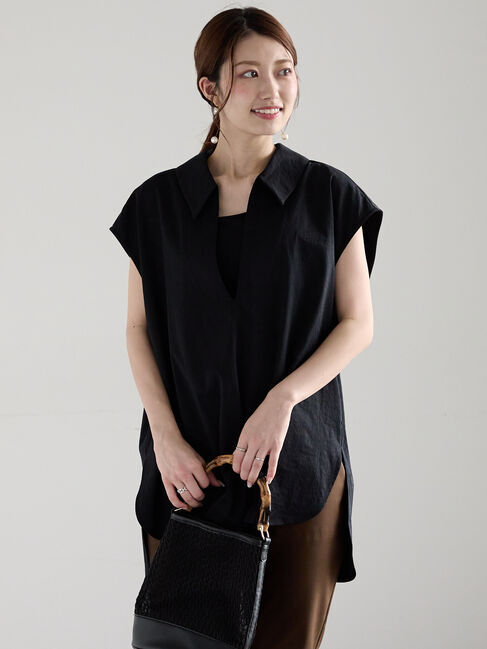 Te chichi「フィブリルスキッパーノースリーブシャツ」|シャツ・ブラウス|ブラック