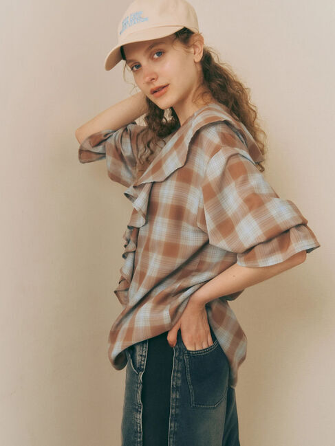 Te chichi TERRASSE「オンブレーチェックフリルブラウス《2025autumn catalog item》」|シャツ・ブラウス|