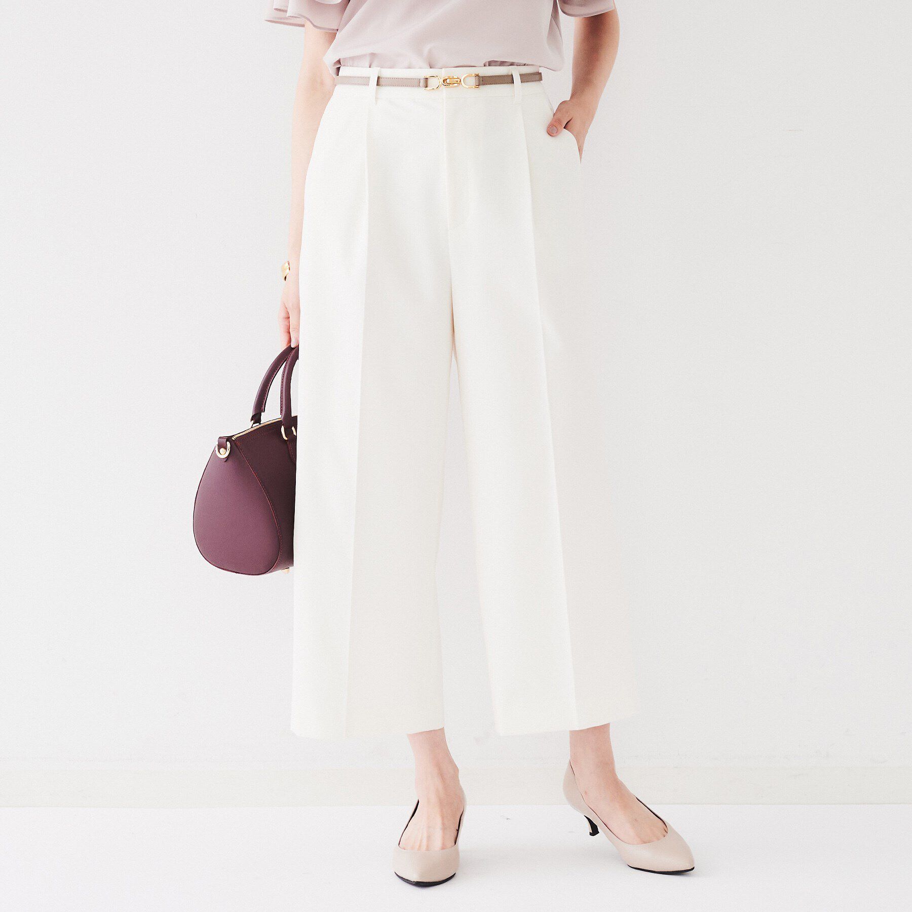 UNTITLED「【ストレッチ/後ろウエストゴム】タックワイドパンツ」|その他|オフホワイト(003