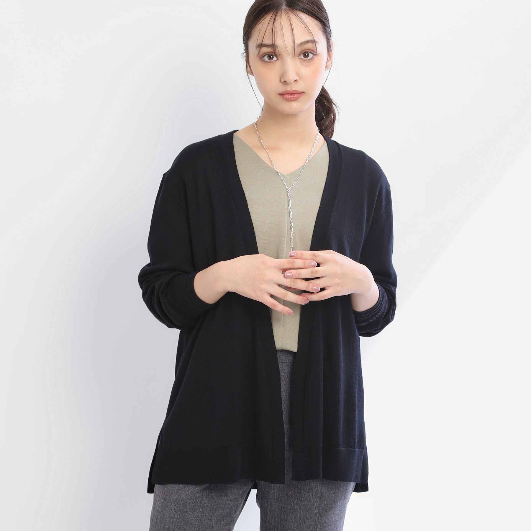 Reflect「【アンサンブル可能】着流しカーディガン」|カーディガン|ブラック(019)