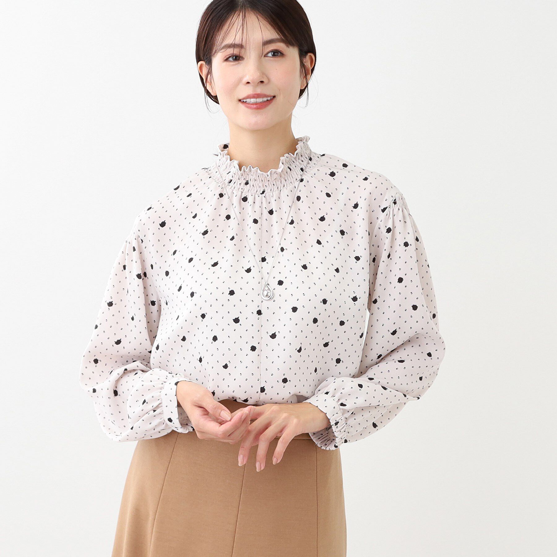 Reflect「【マシンウォッシュ可／セットアップ可】マーブルドットブラウス」|シャツ・ブラウス|