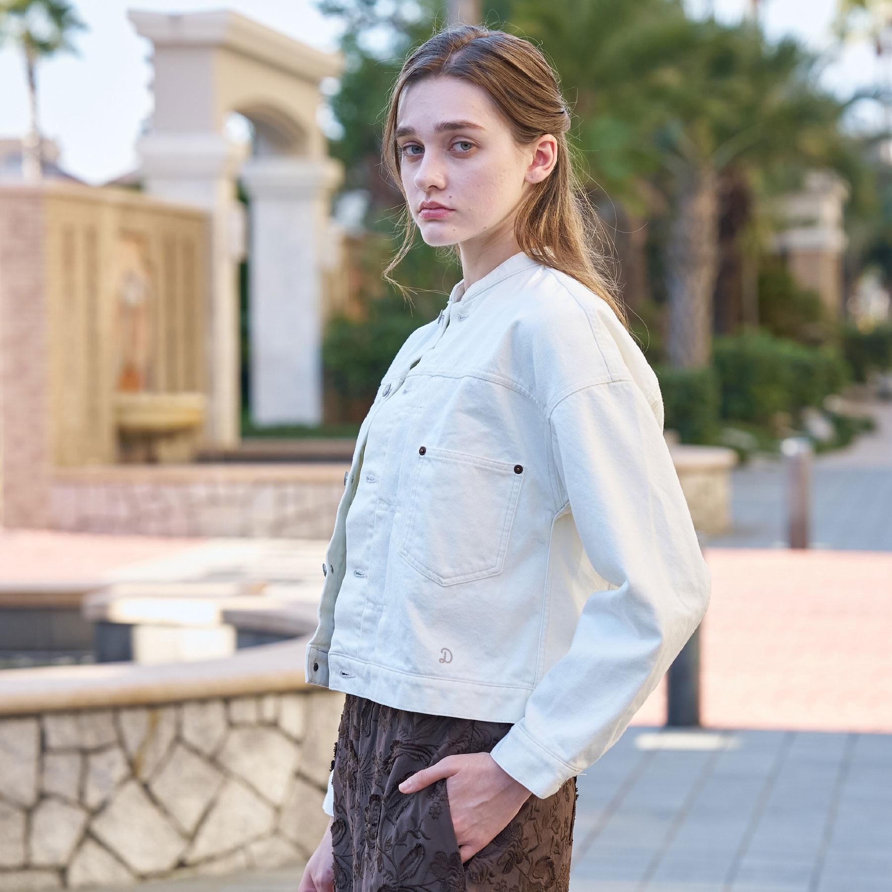 DRESSTERIOR「ヴィンテージバンドカラーGジャンホワイト」|デニムジャケット|