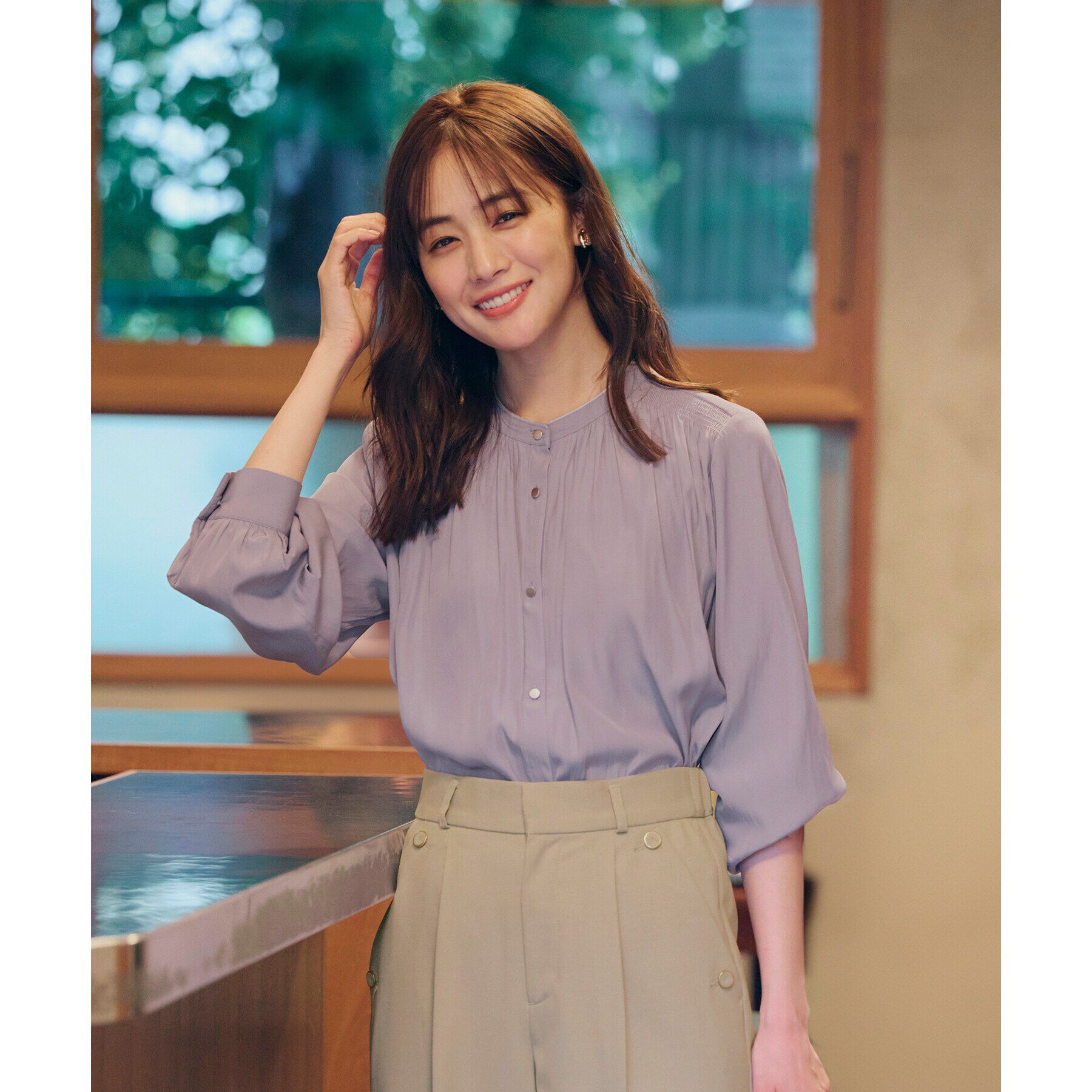 grove「＜ご自宅で洗える＞ヴィンテージサテン9分袖ブラウス」|シャツ・ブラウス|ラベンダー(080)