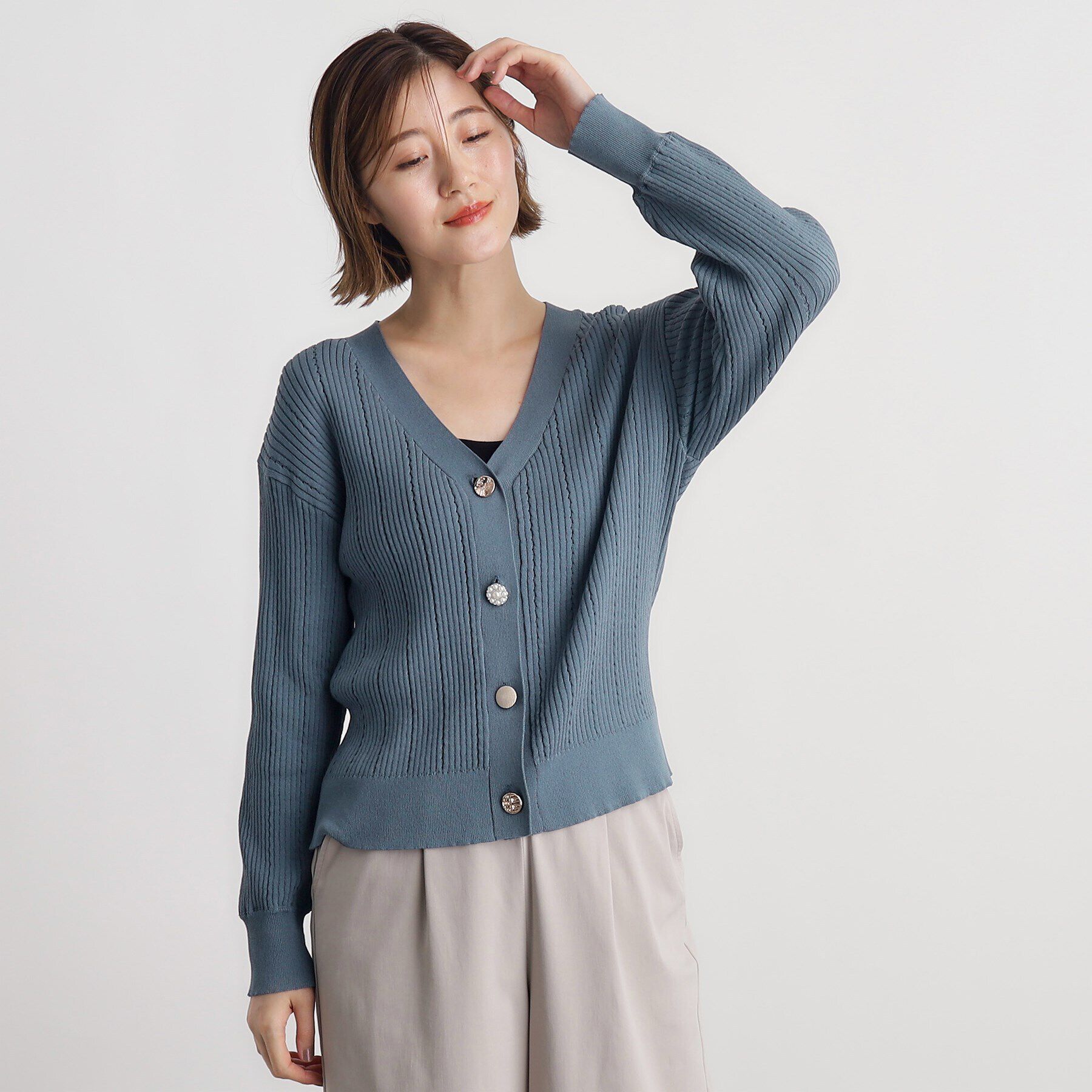 grove「多ボタン透かしニットカーディガン」|カーディガン|