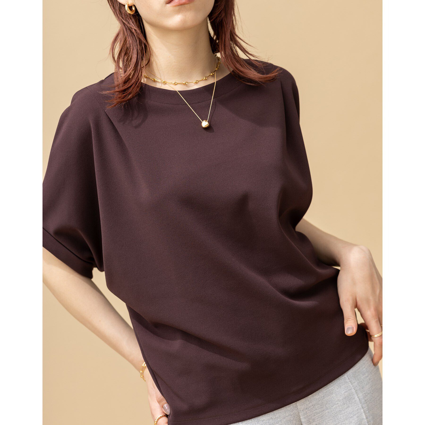 INDIVI「【洗える／UVケア】ドルマンスリーブフォルムトップス」|Tシャツ・カットソー|ボルドー(064)