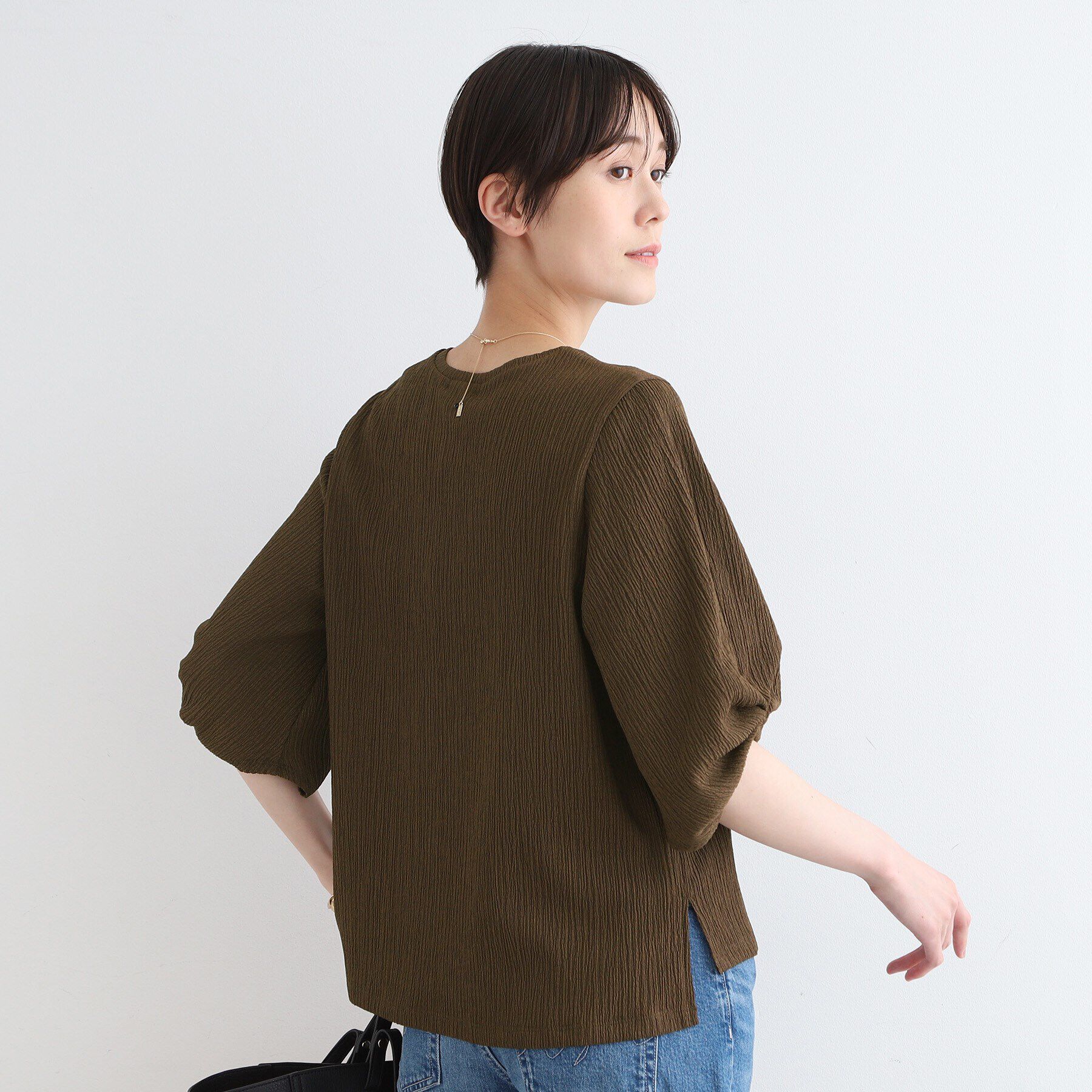 INDIVI「【洗える／UVケア／凹凸素材】タックスリーブトップス」|Tシャツ・カットソー|