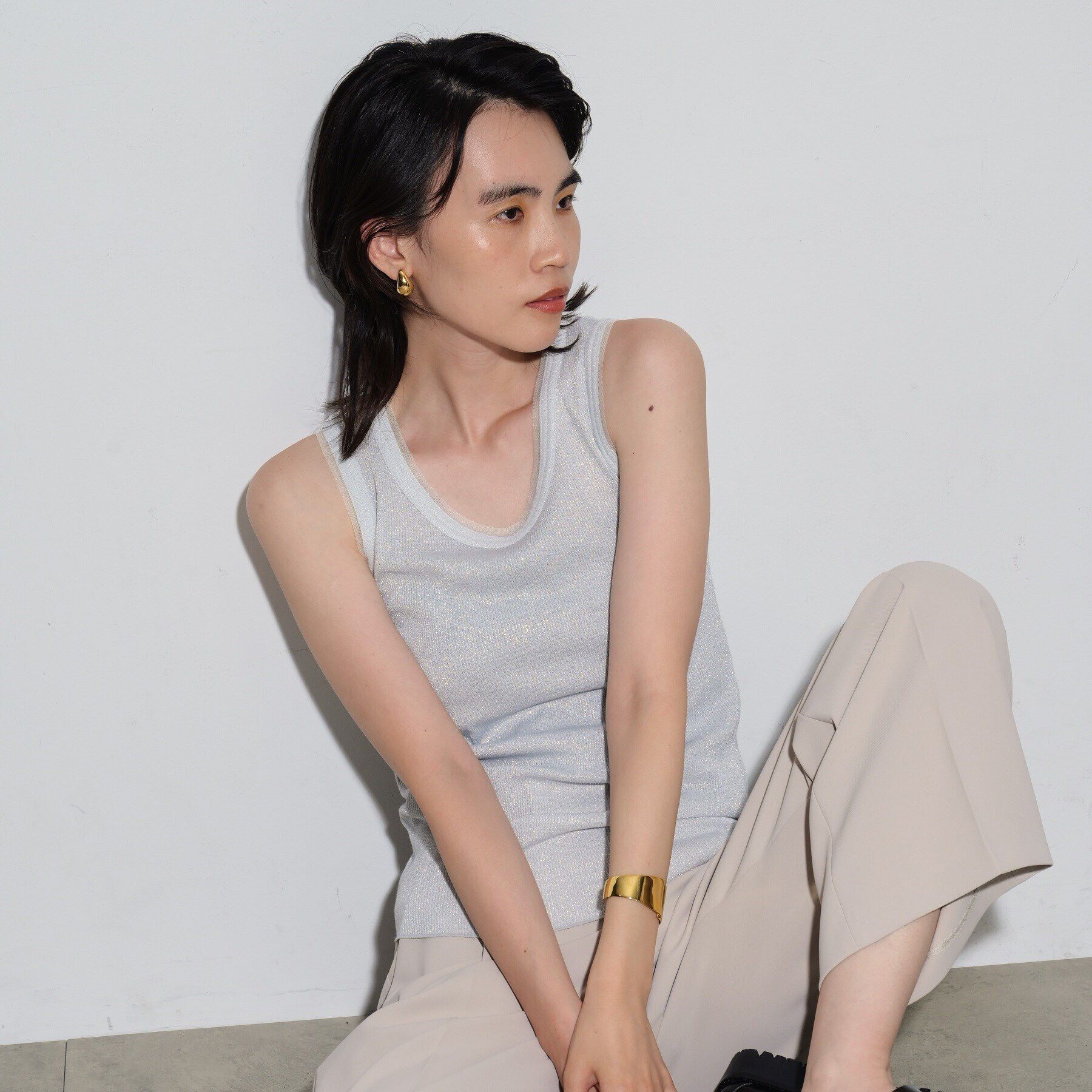 GALLEST「ラメリブタンクトップ」|キャミソール|ｵﾌﾎﾜｲﾄ(003)