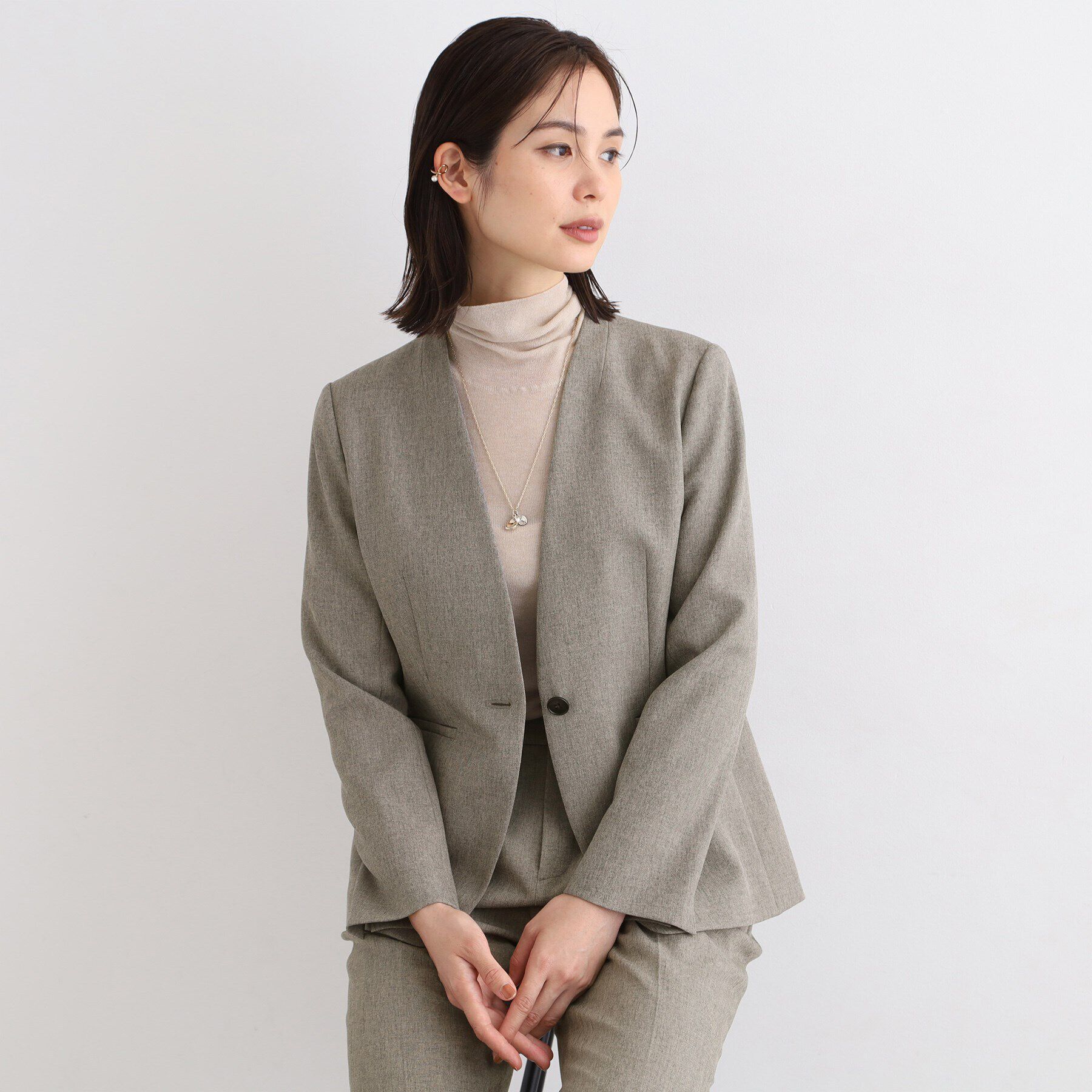 INDIVI「【定番スーツ／洗える／メランジ】ウールライクノーカラージャケット」|スーツ|