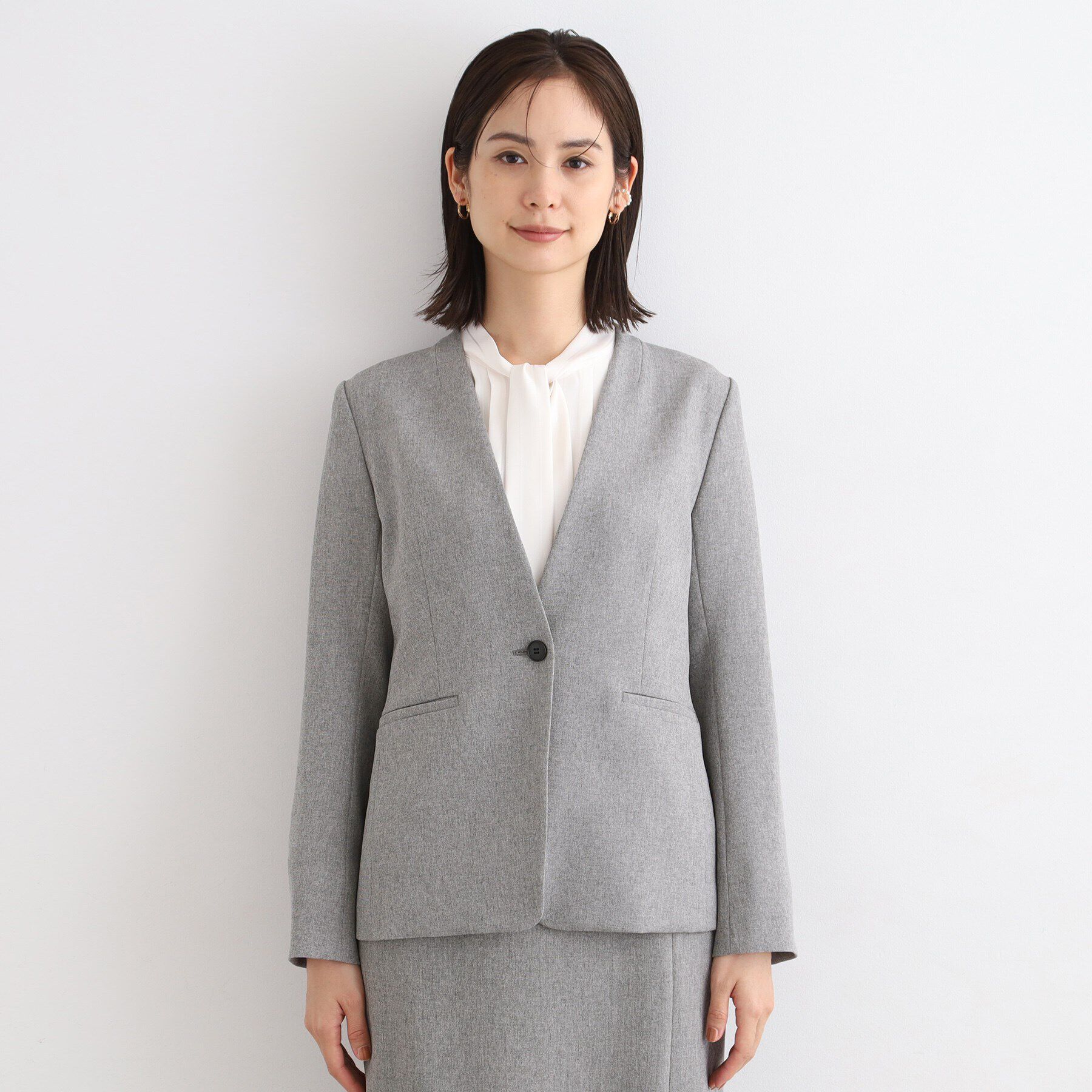 INDIVI「【定番スーツ／洗える／メランジ】ウールライクノーカラージャケット」|スーツ|