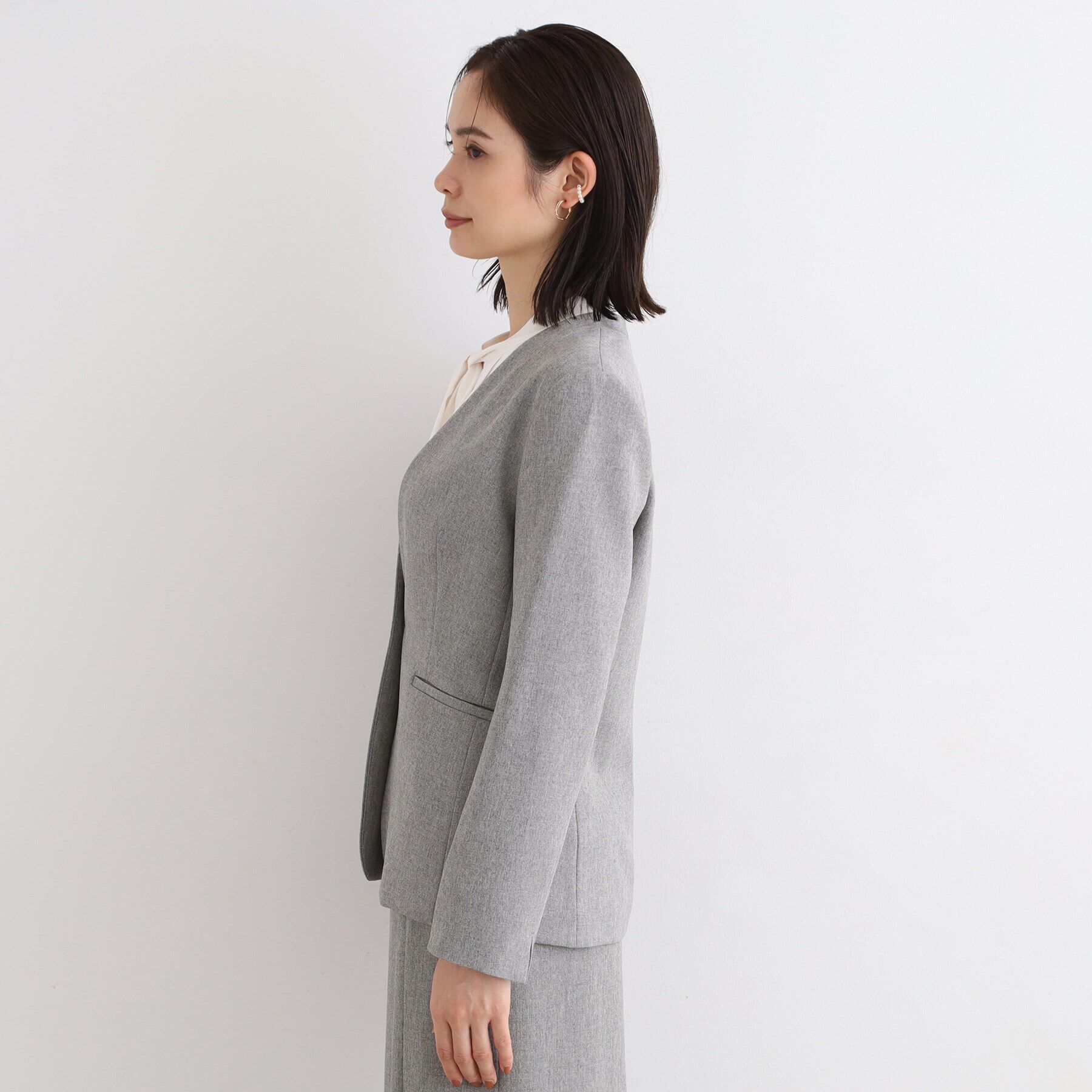 INDIVI「【定番スーツ／洗える／メランジ】ウールライクノーカラージャケット」|スーツ|