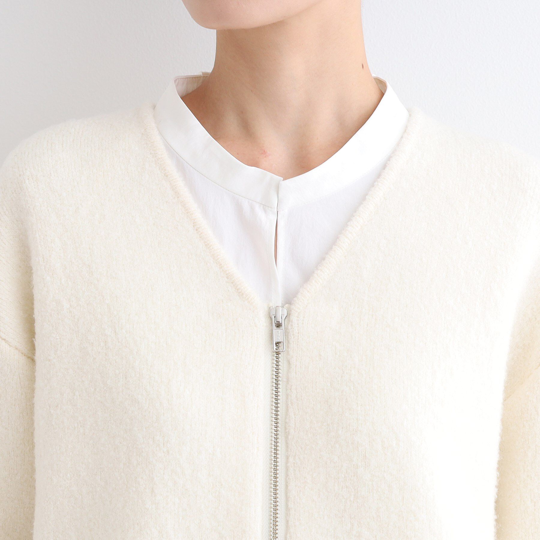 INDIVI「【トレンド◎／ウール混】ジップ付ブークレコーディガン」|カーディガン|