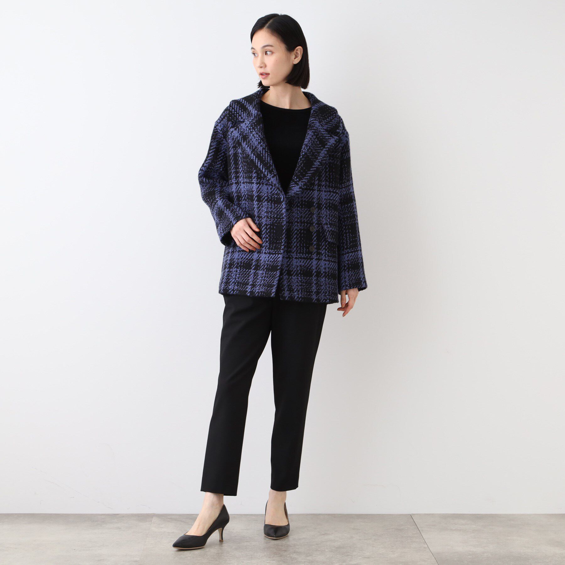 INDIVI「【日本製】ビッグチェック柄ショートコート」|チェスターコート|