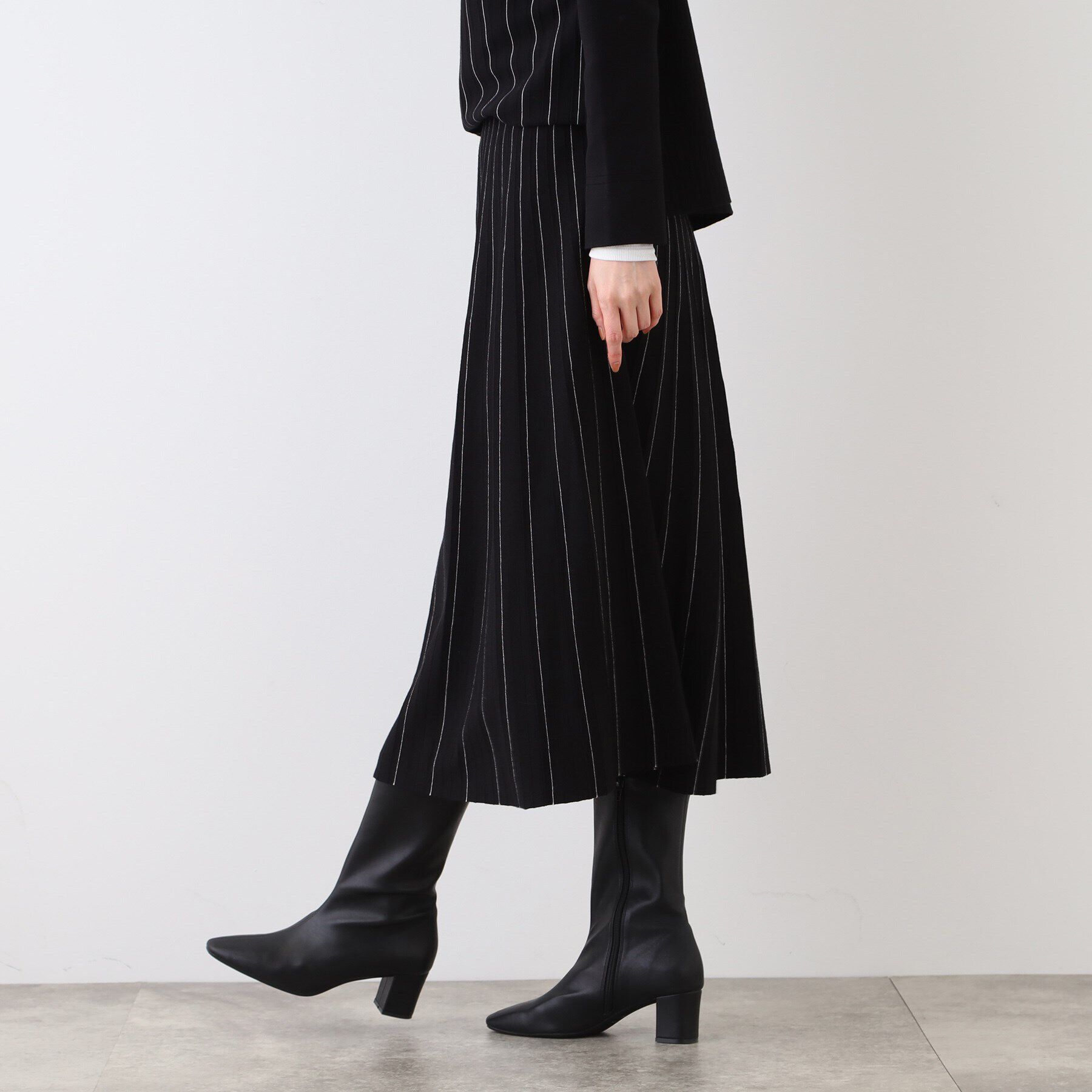 INDIVI「【洗える/SETUP可能】ストライプ柄プリーツニットスカート」|スカート|