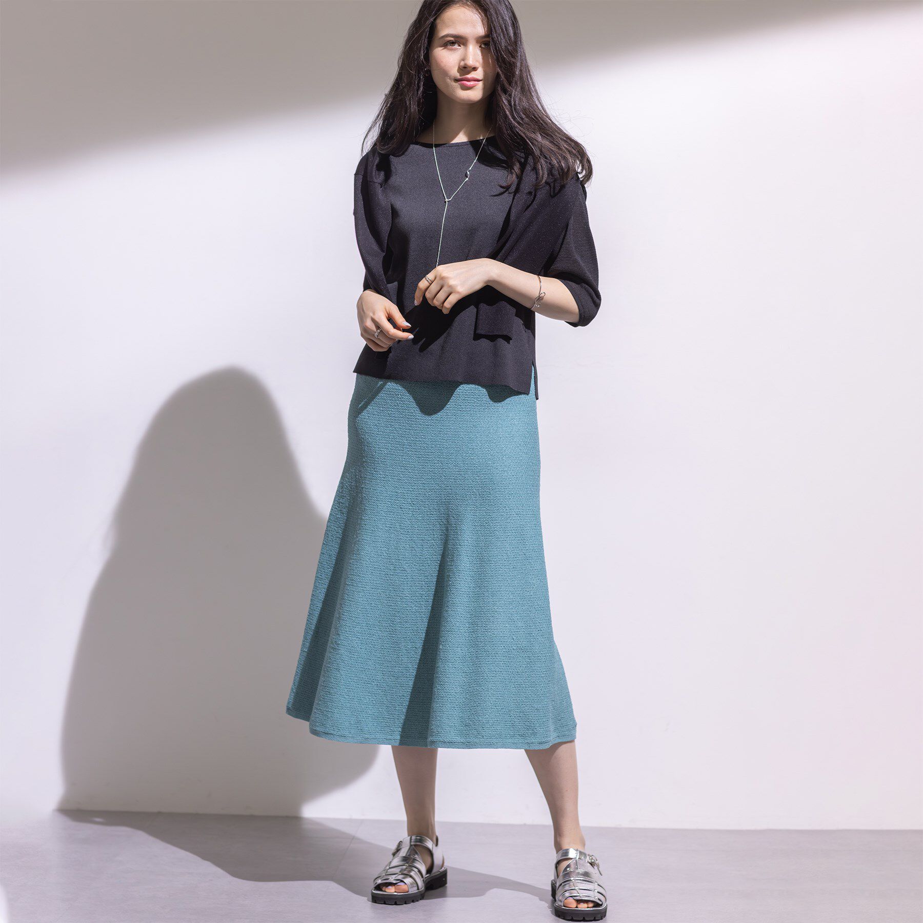 INDIVI「【洗える／和紙混素材／SETUP可能】バルーンスリーブニット」|ニット・セーター|