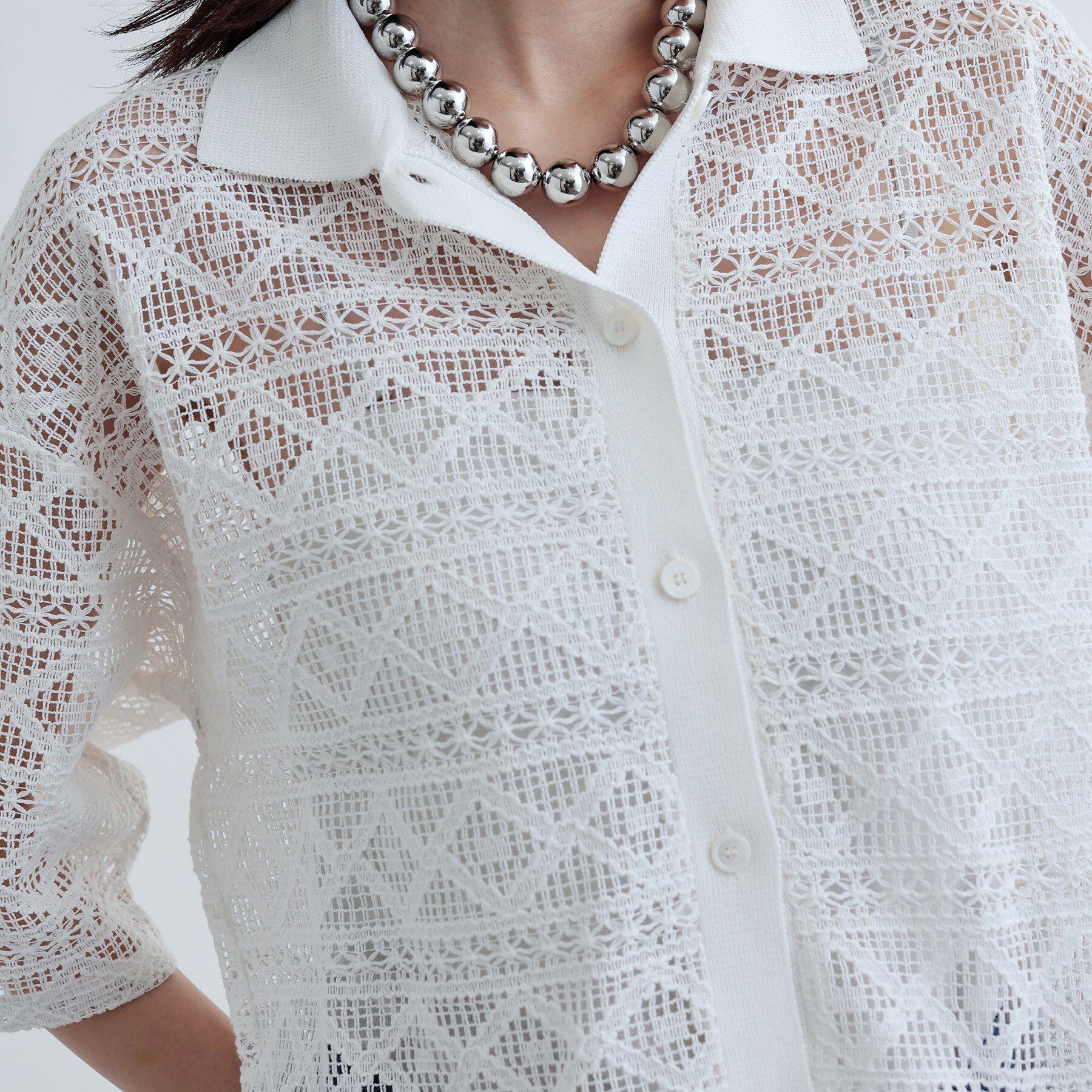 GALLEST「ハーフスリーブレースポロ」|シャツ・ブラウス|