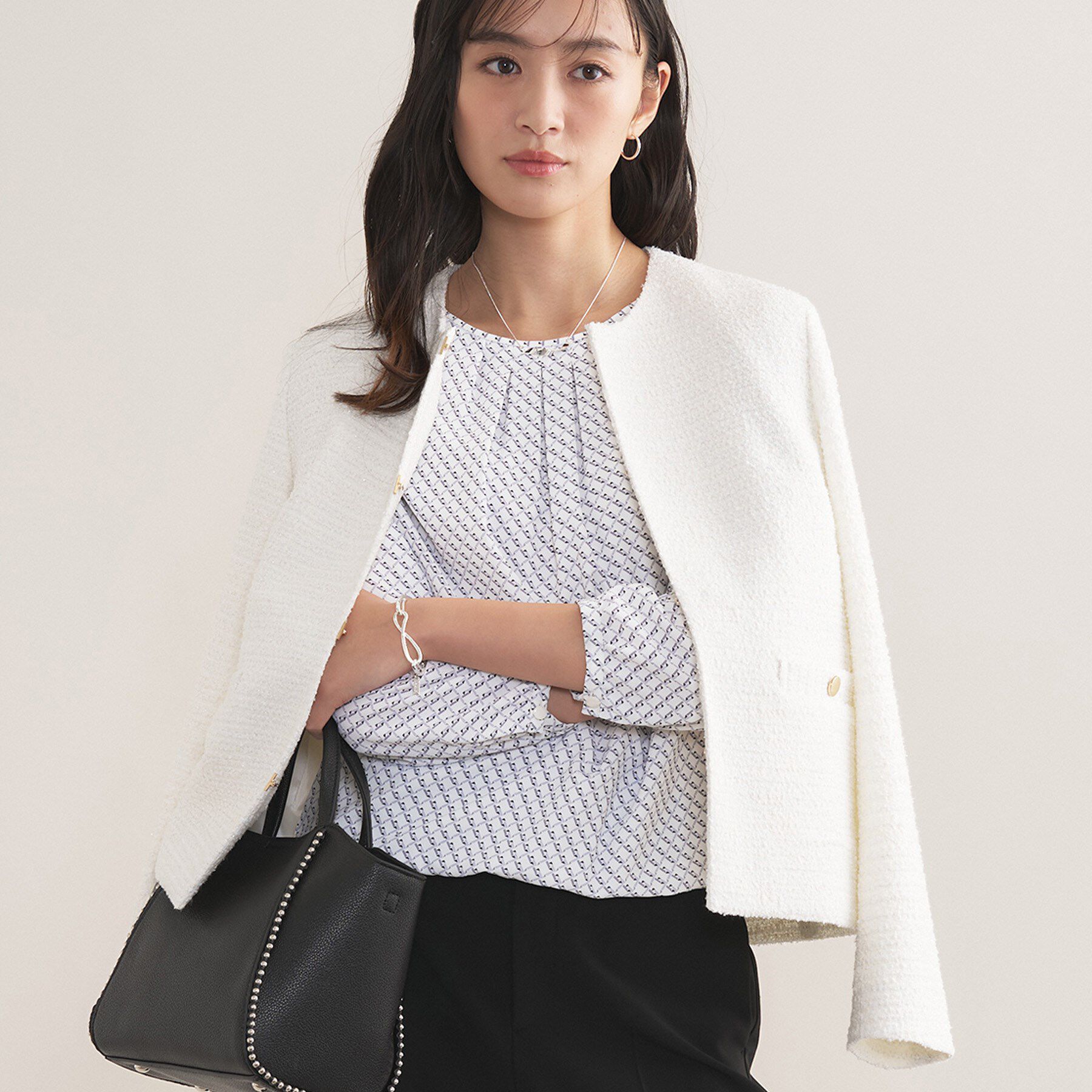 INDIVI「【セレモニー／洗える／透けにくい】ダイヤ柄プリントブラウス」|シャツ・ブラウス|