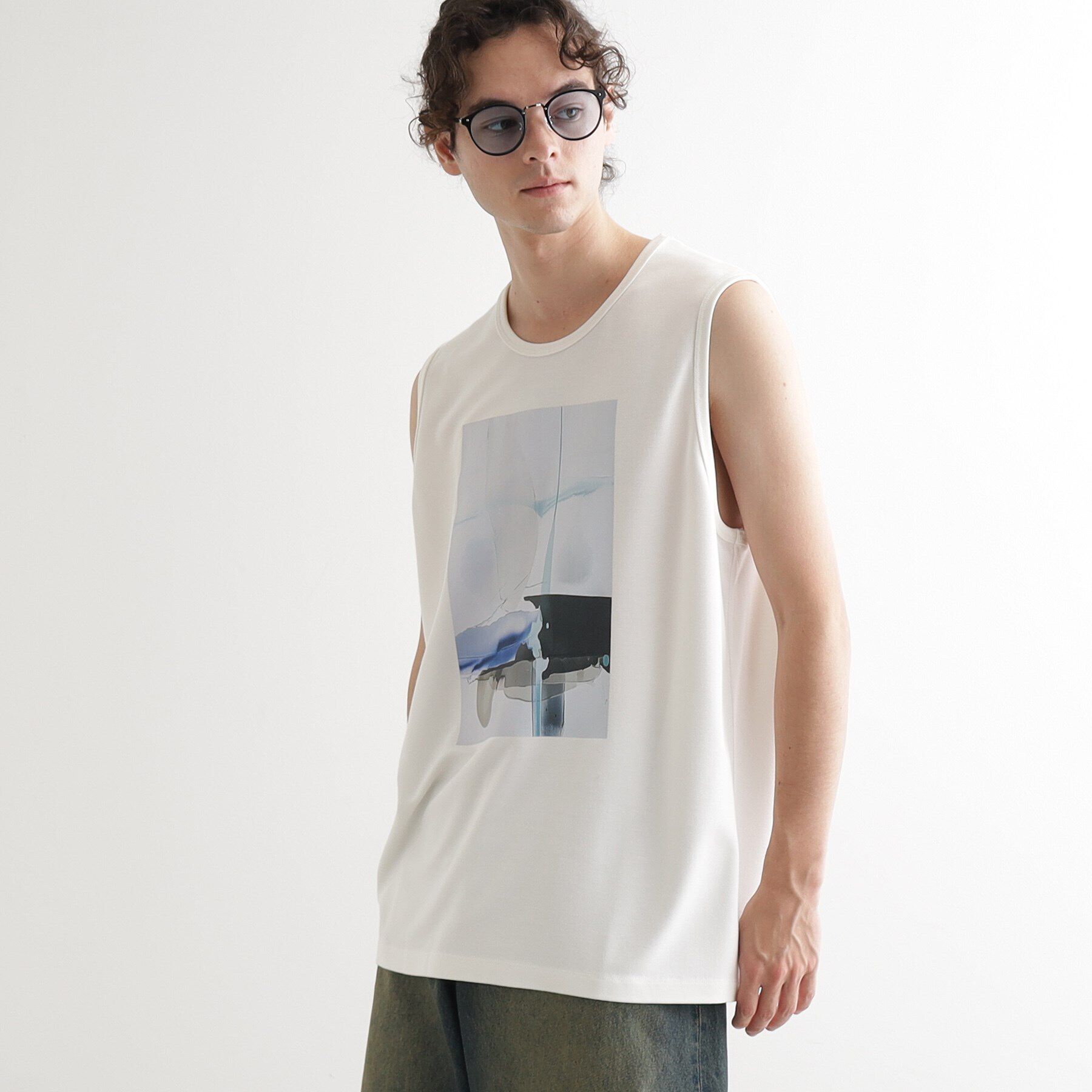 tk.TAKEO KIKUCHI「ウォーターグラフィックノースリーブ」|Tシャツ・カットソー|ホワイト(001)