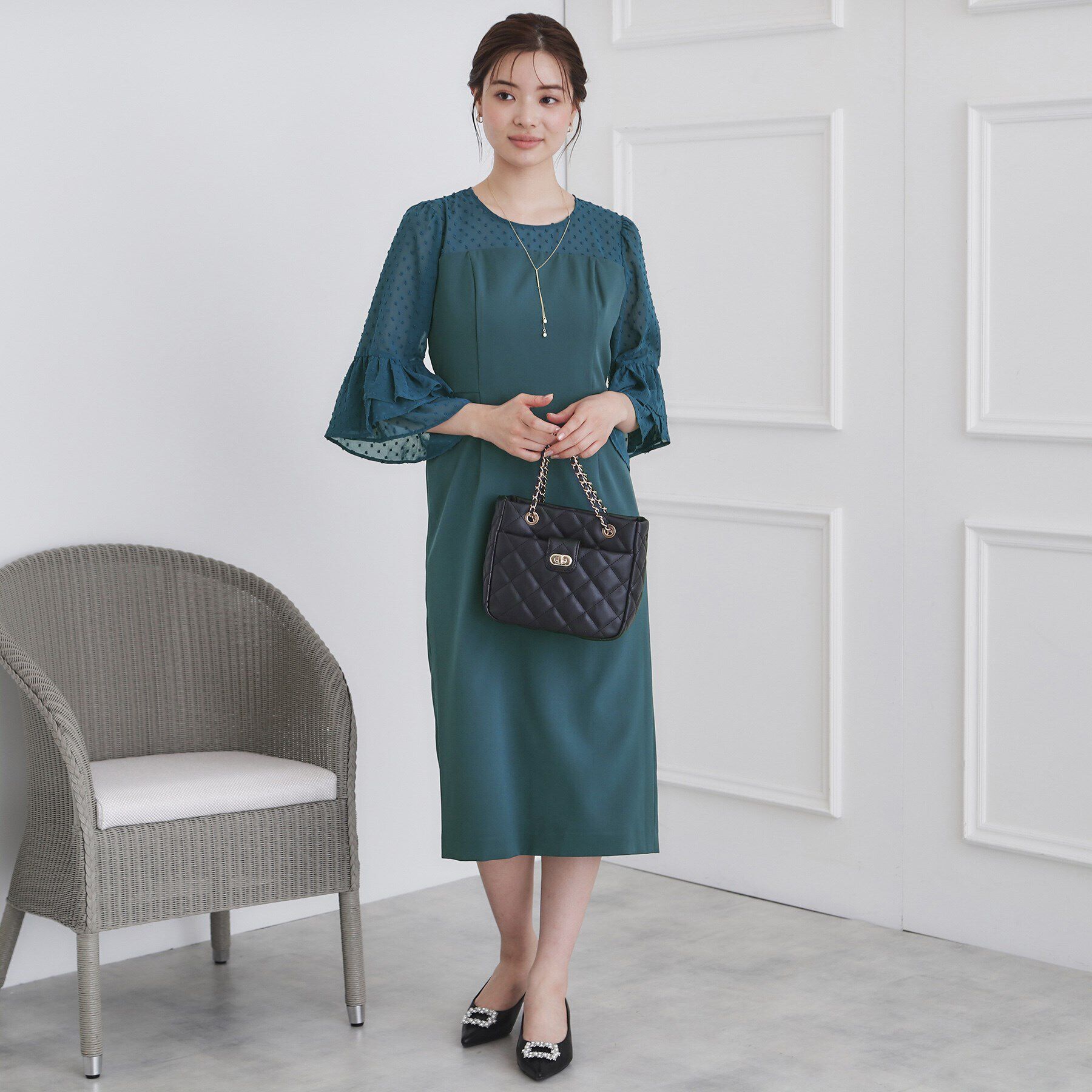 index「ドッド柄フリルスリーブワンピース【洗濯機洗い可/イージーアイロン】」|ワンピース|