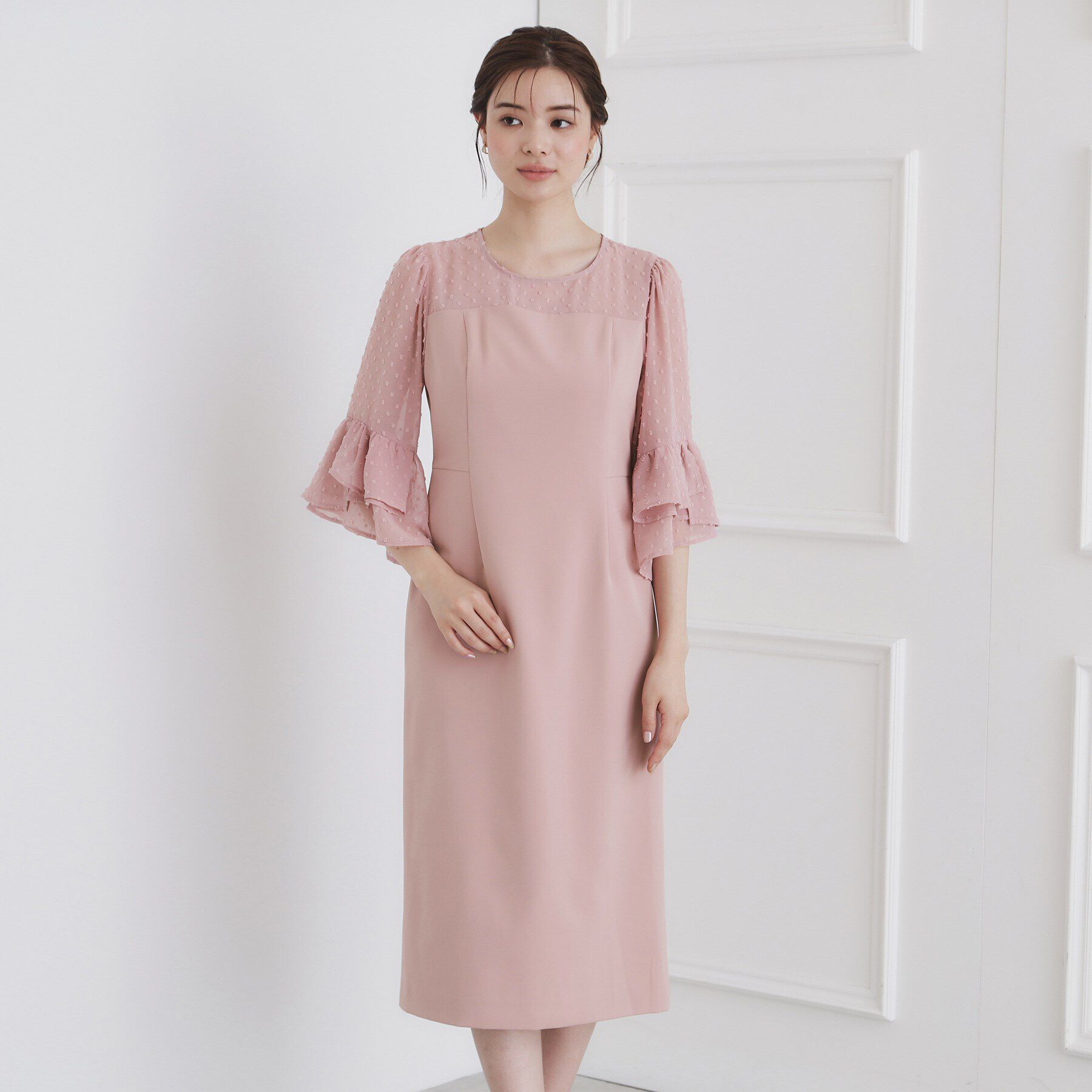 index「ドッド柄フリルスリーブワンピース【洗濯機洗い可/イージーアイロン】」|ワンピース|