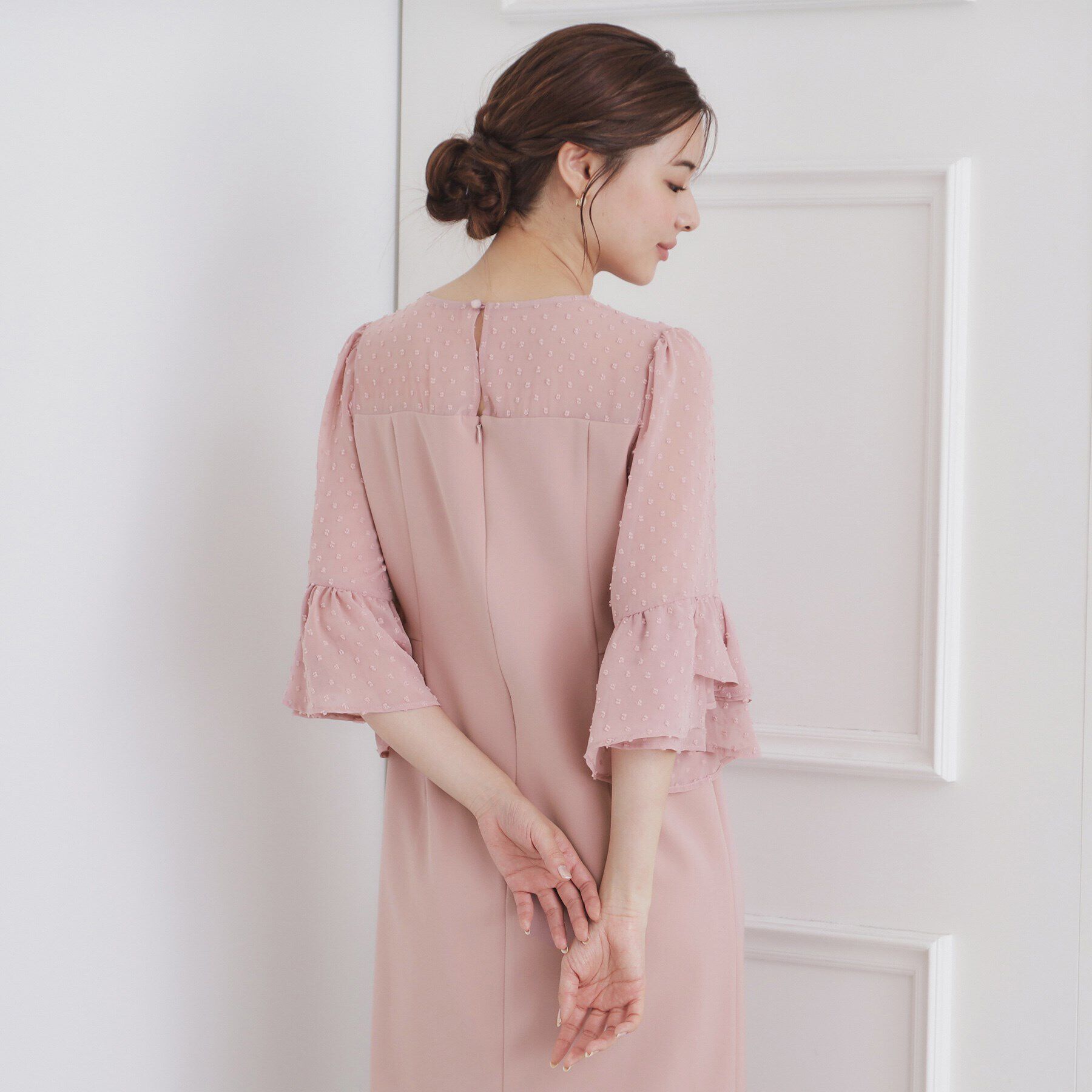 index「ドッド柄フリルスリーブワンピース【洗濯機洗い可/イージーアイロン】」|ワンピース|