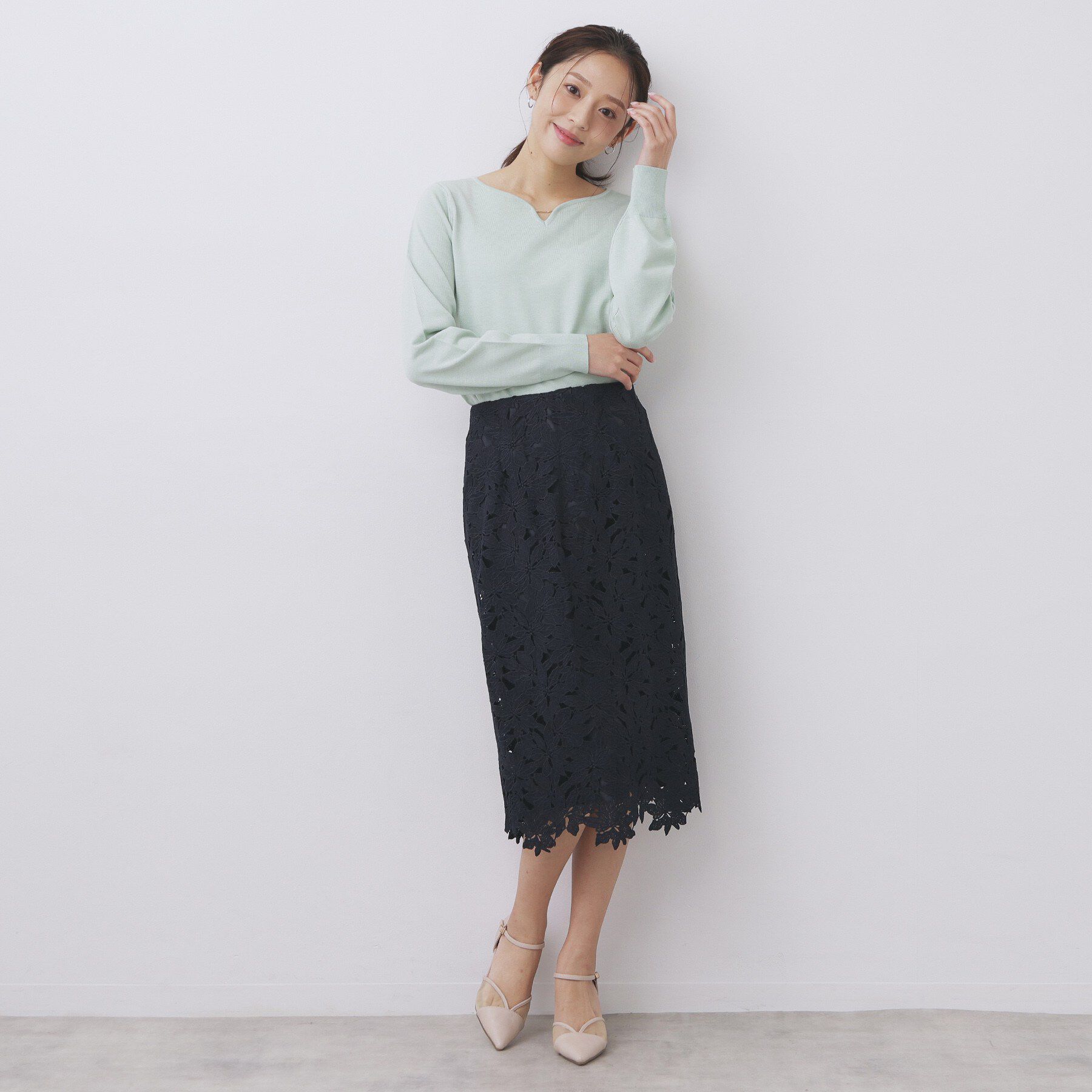 index「フラワーレースタイトスカート【洗濯機OK】《XS～3L》」|スカート|