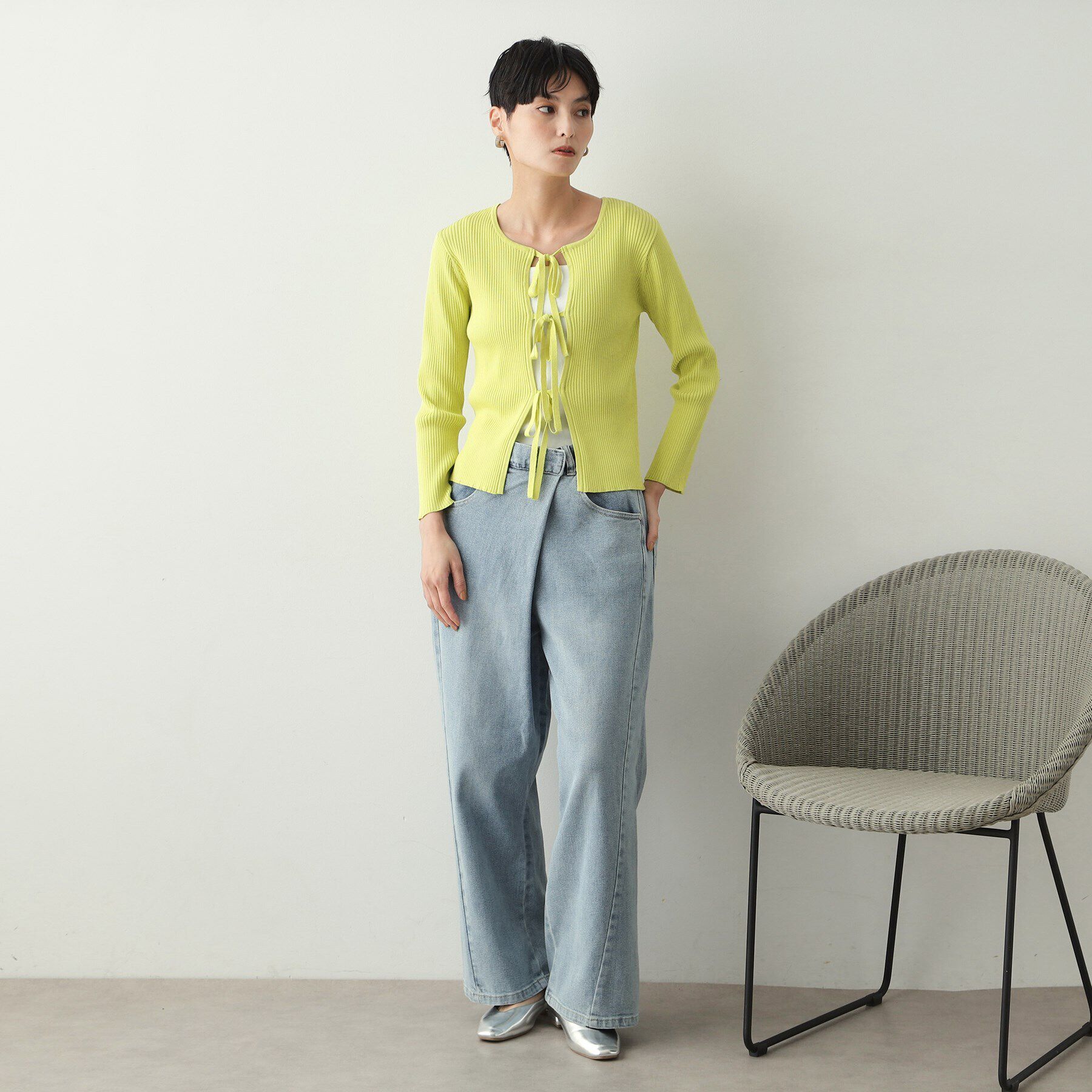 OPAQUE.CLIP「フロントリボン リブカーディガン【洗える/抗ピル】」|カーディガン|