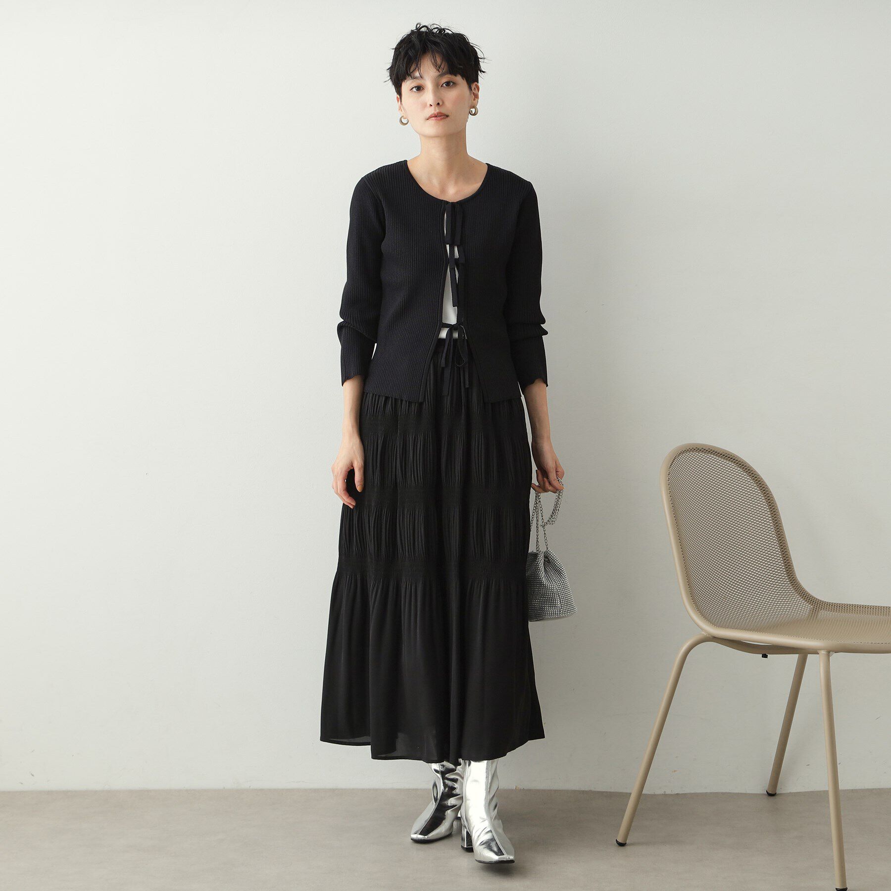 OPAQUE.CLIP「フロントリボン リブカーディガン【洗える/抗ピル】」|カーディガン|