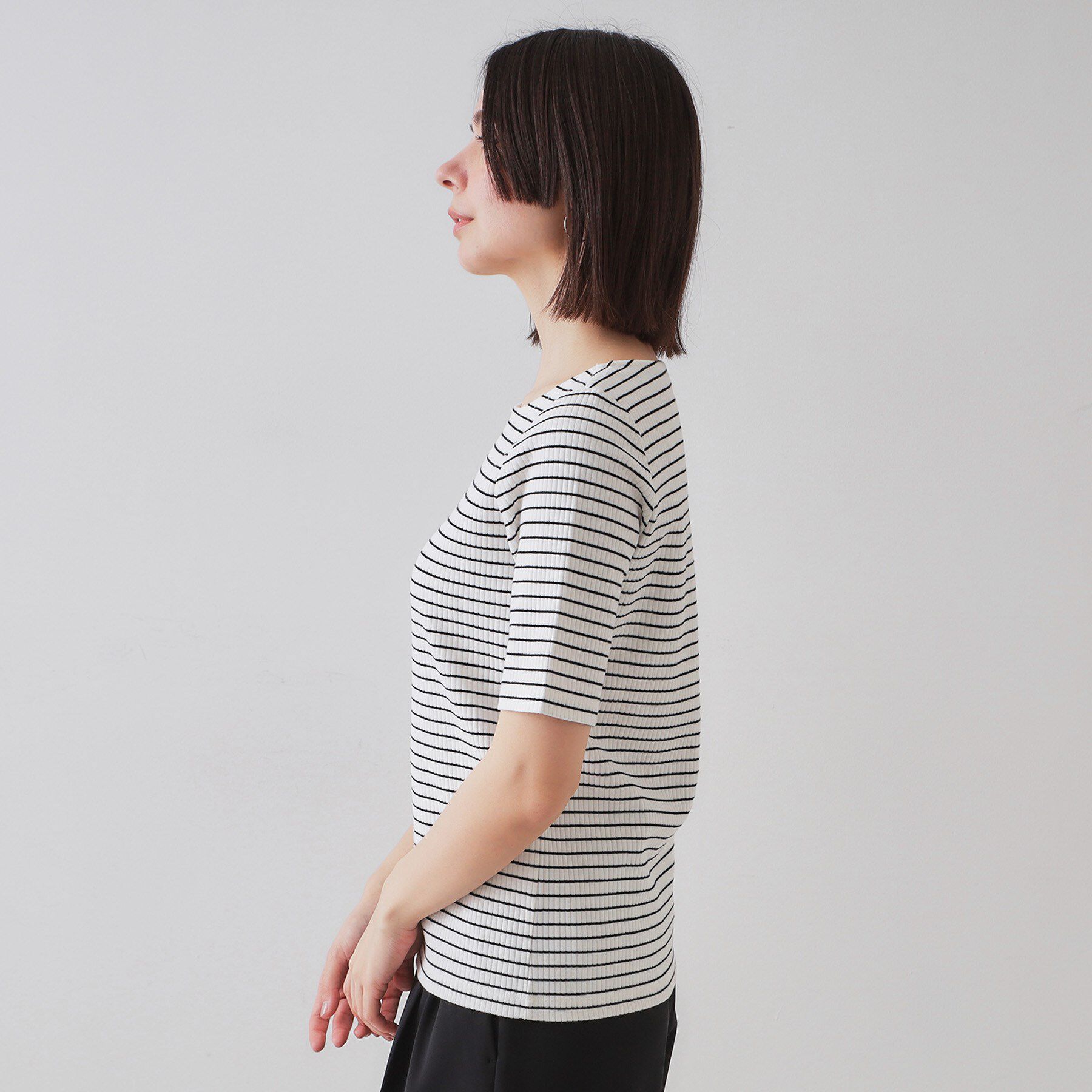 OPAQUE.CLIP「ボートネックリブカットソー【洗濯機洗い可】」|Tシャツ・カットソー|