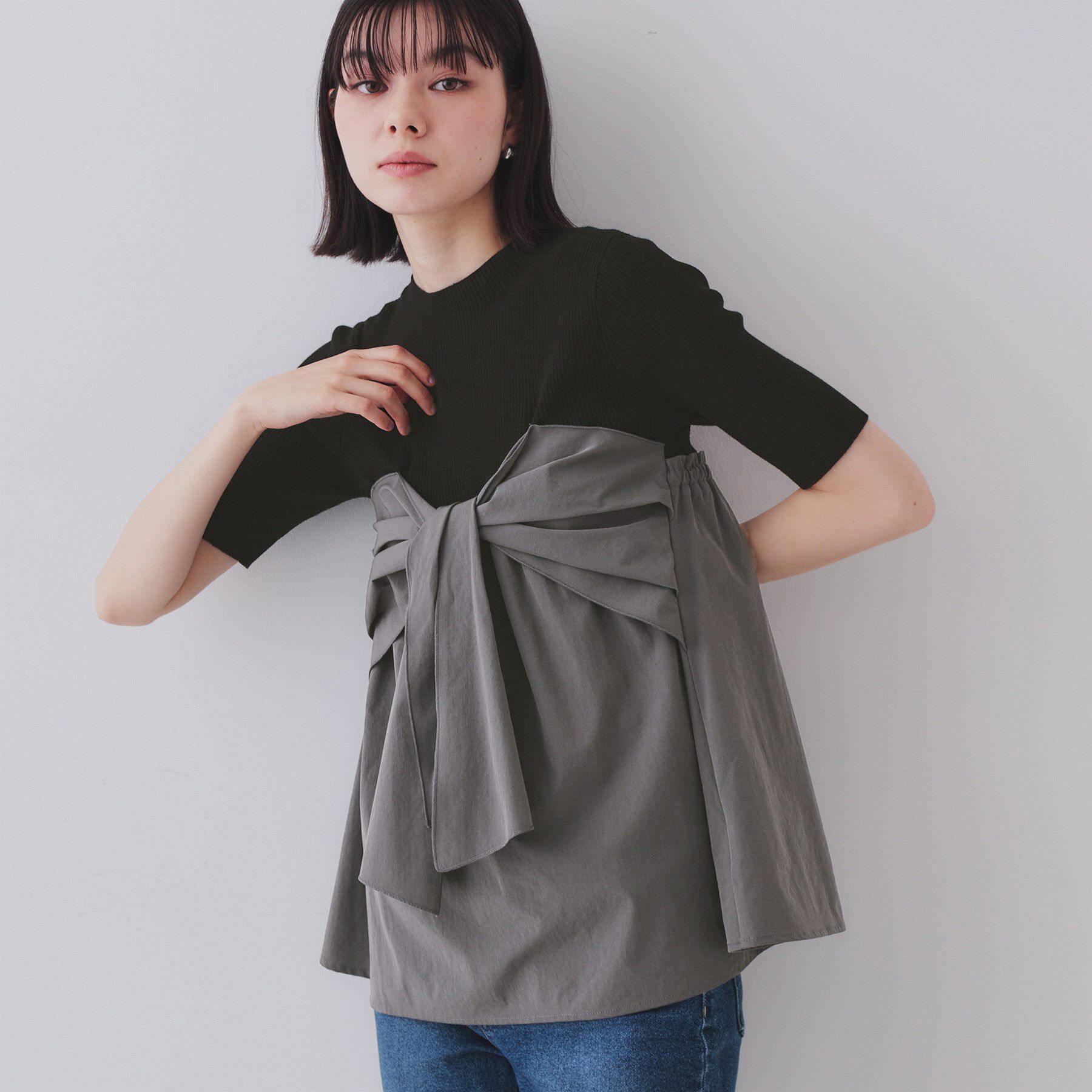 OPAQUE.CLIP「リボンビスチェドッキングニット【洗濯機洗い可】」|ニット・セーター|ブラック(519)