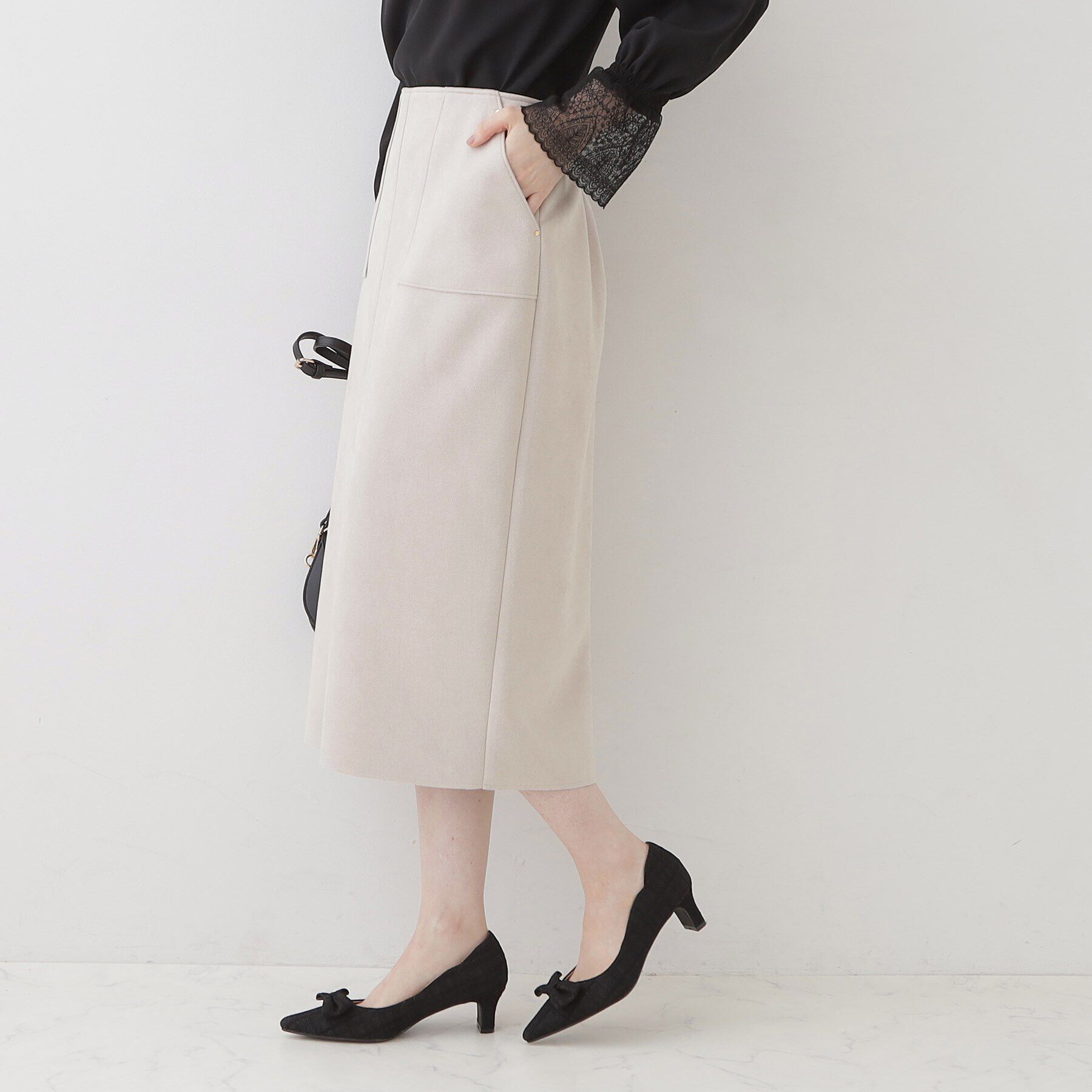 Couture broach「【理想的な縦ライン・美脚効果】フェイクスエードダンボールスカート」|スカート|