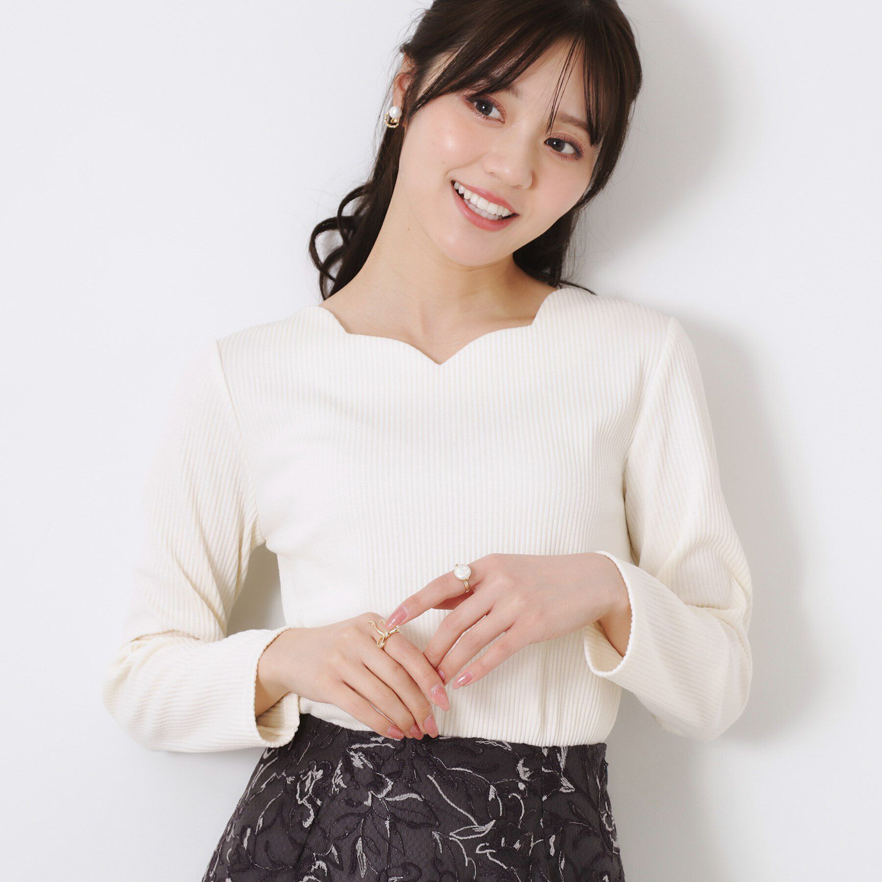 Couture broach「【新色あり/通勤/マシンウォッシャブル・アンチピリング機能付き】ハートネックテレコプルオーバー」|Tシャツ・カットソー|