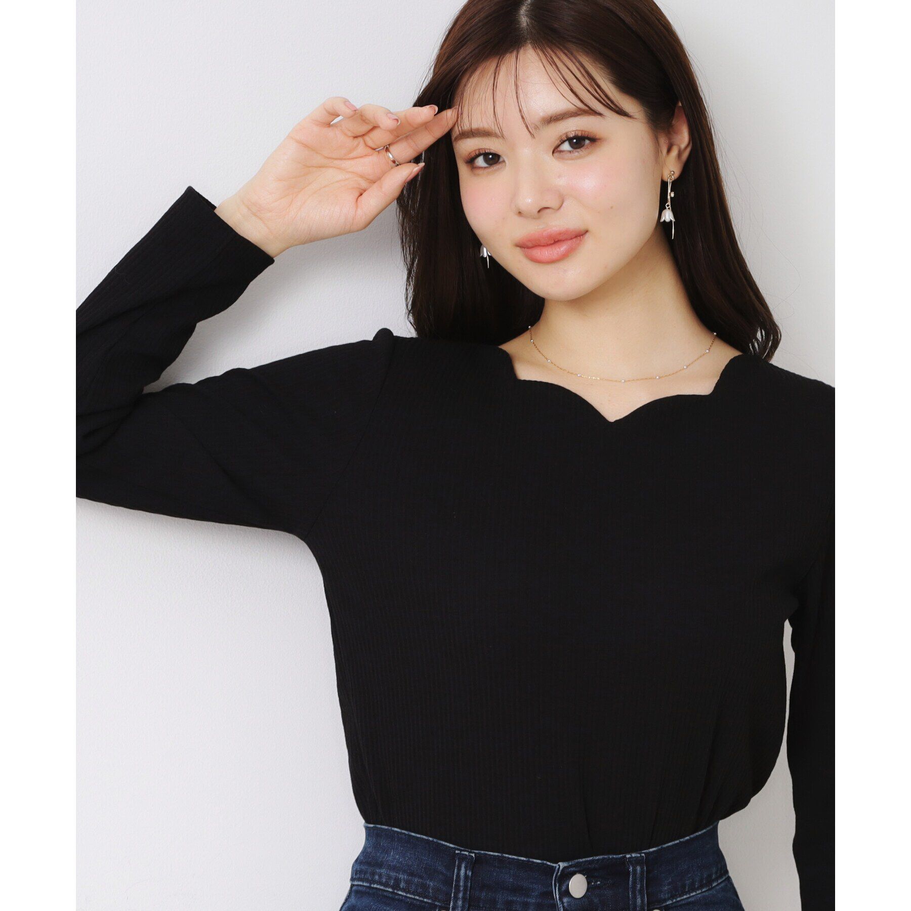 Couture broach「【新色あり/通勤/マシンウォッシャブル・アンチピリング機能付き】ハートネックテレコプルオーバー」|Tシャツ・カットソー|ブラック(019)