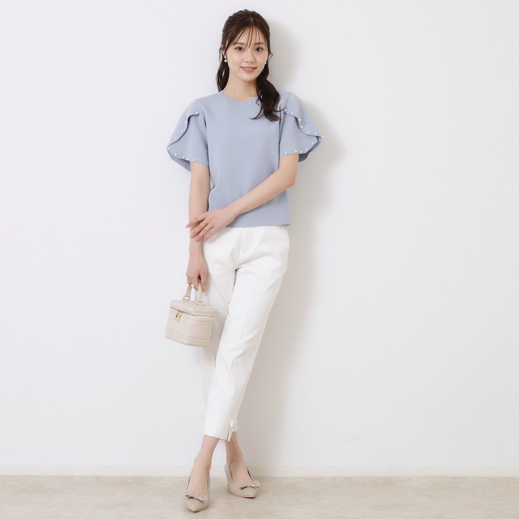 Couture broach「【一枚でキマる・華やか】パール調付チューリップ袖ニット」|ニット・セーター|