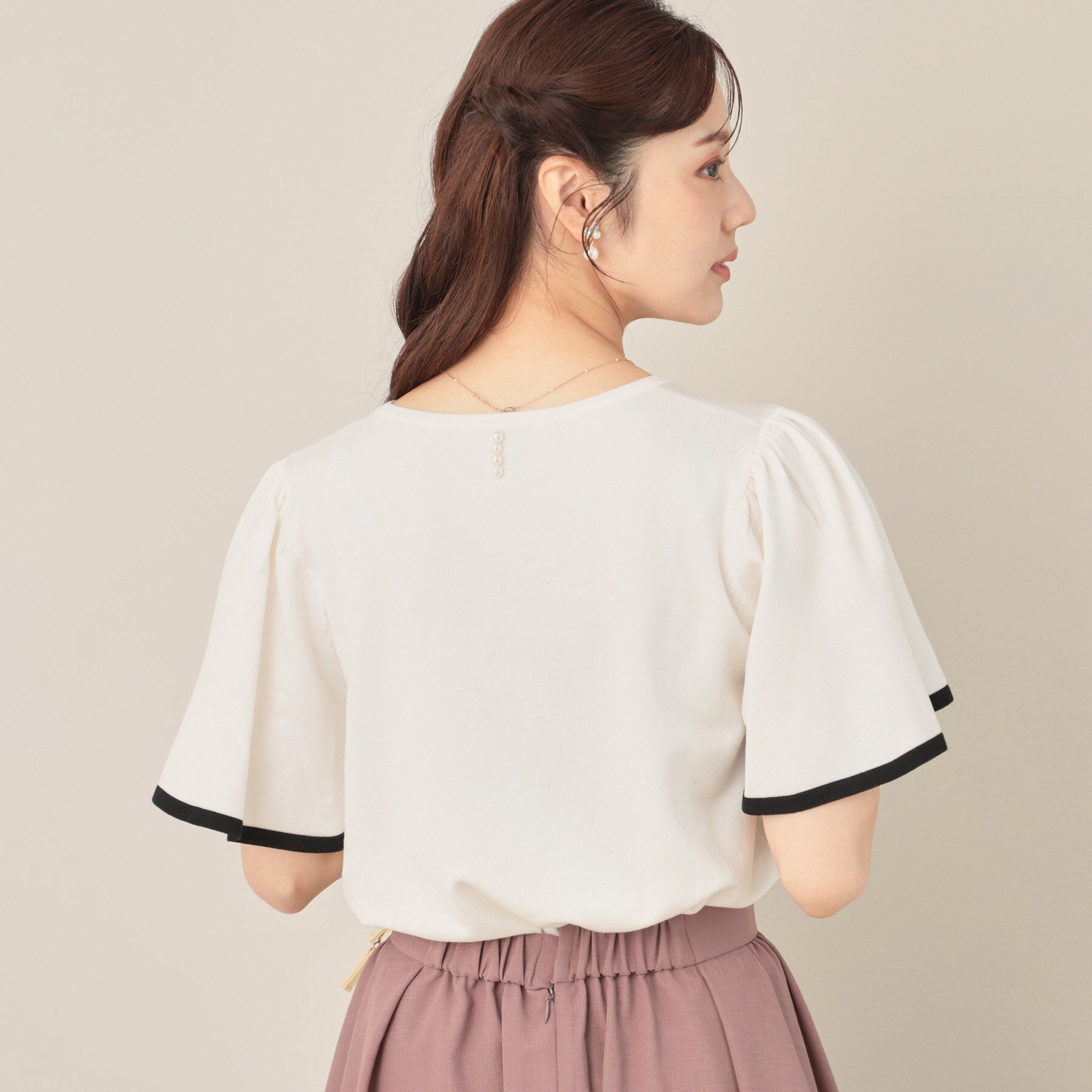 Couture broach「【フェミニン・5分袖・通勤】配色フレアスリーブニット」|ニット・セーター|