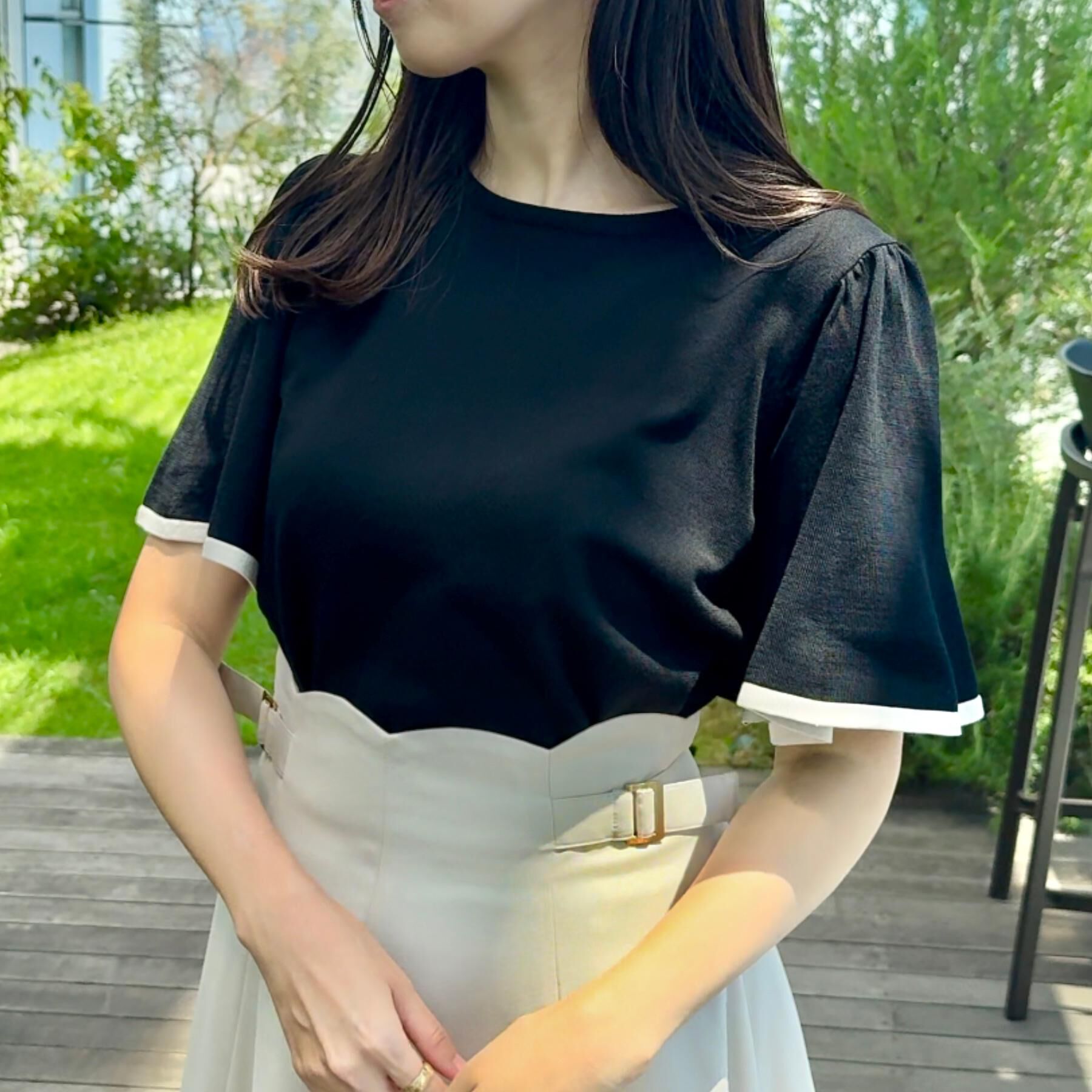 Couture broach「【フェミニン・5分袖・通勤】配色フレアスリーブニット」|ニット・セーター|