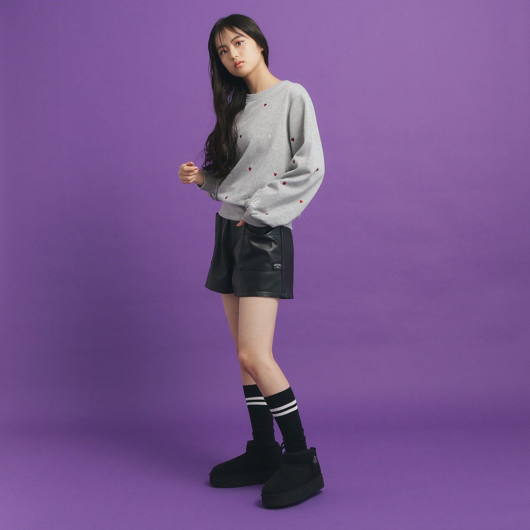 PINK-latte「合皮ショートパンツ」|キュロット|