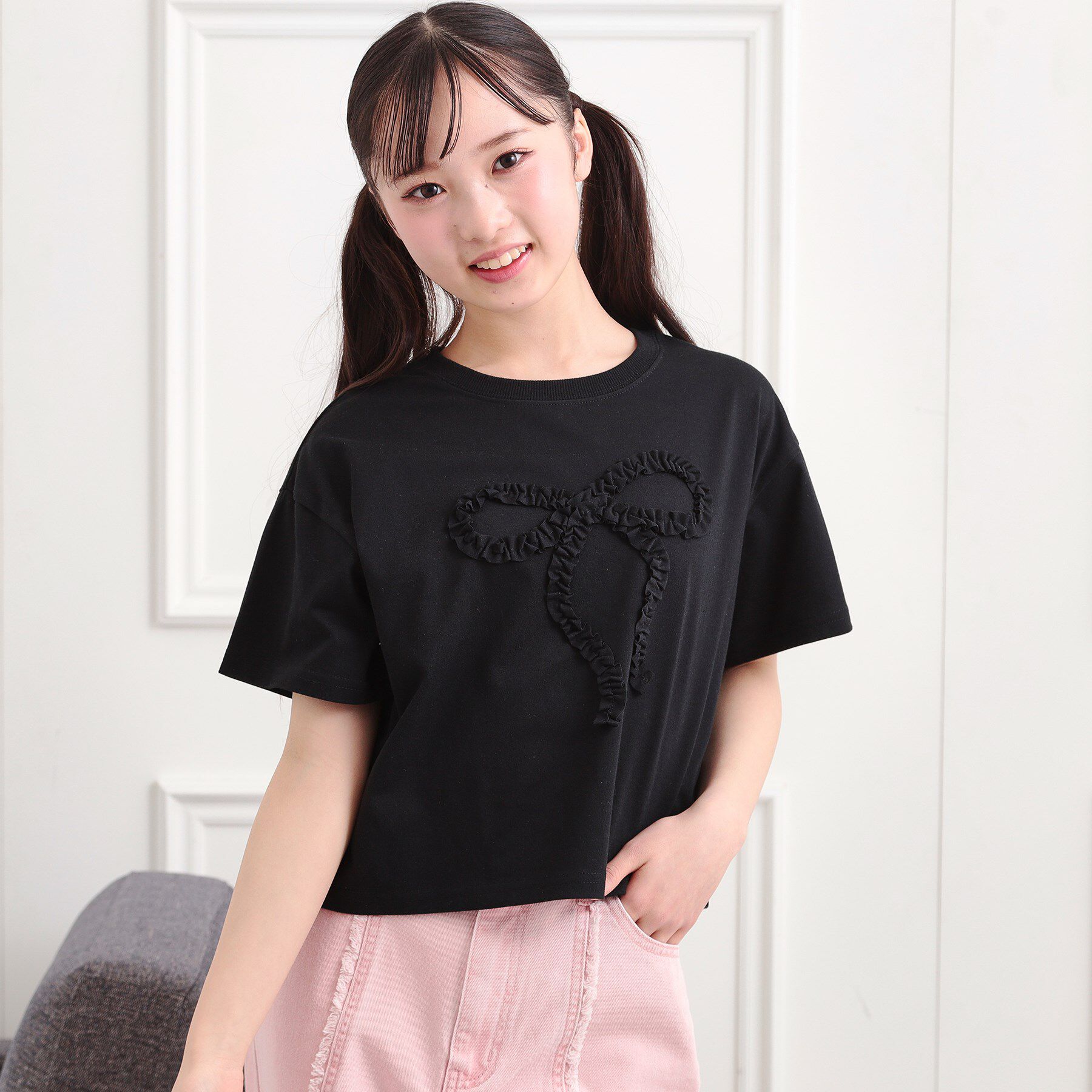 PINK-latte「フリルリボンTシャツ」|Tシャツ・カットソー|