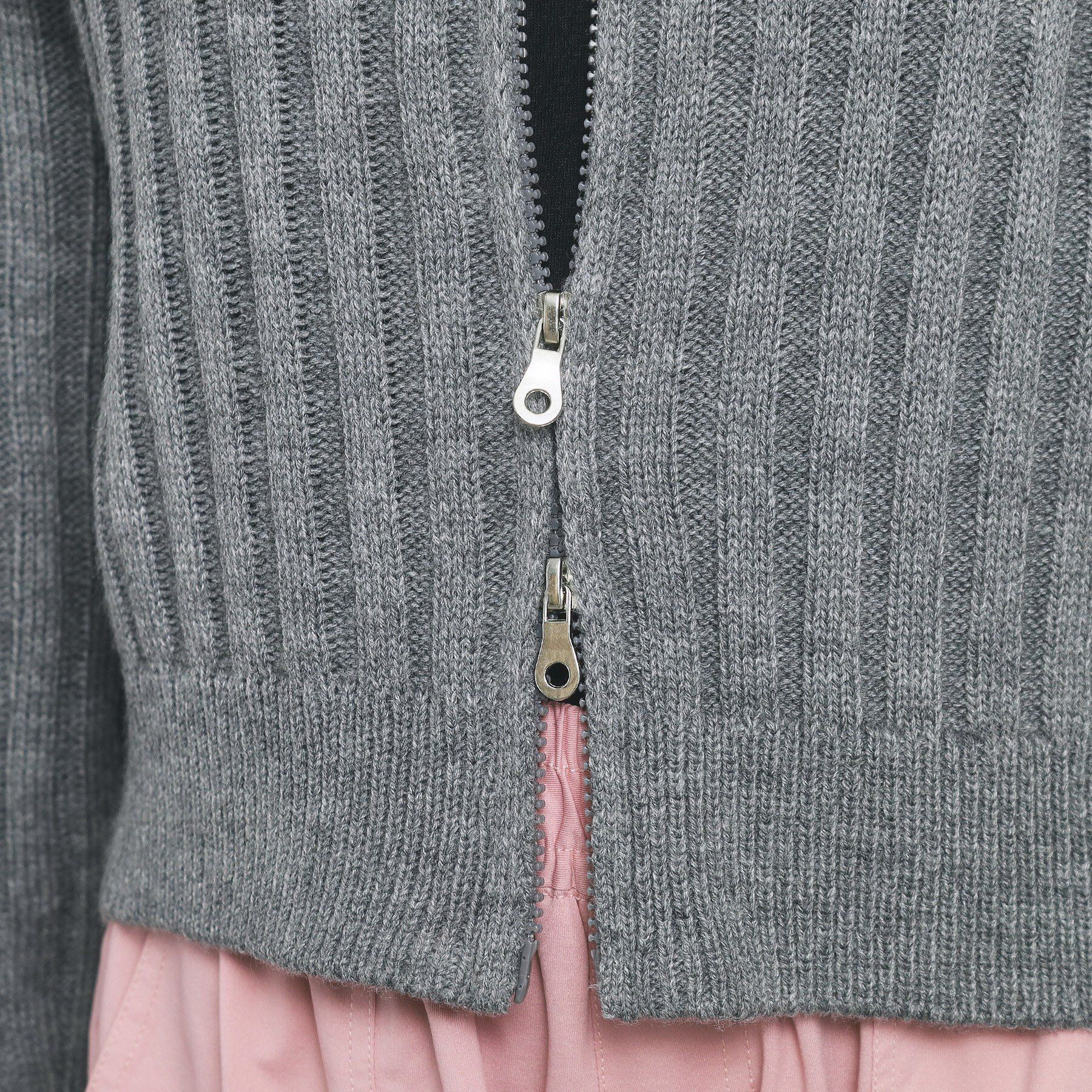 PINK-latte「ダブルジップビッグカラーニット」|カーディガン|