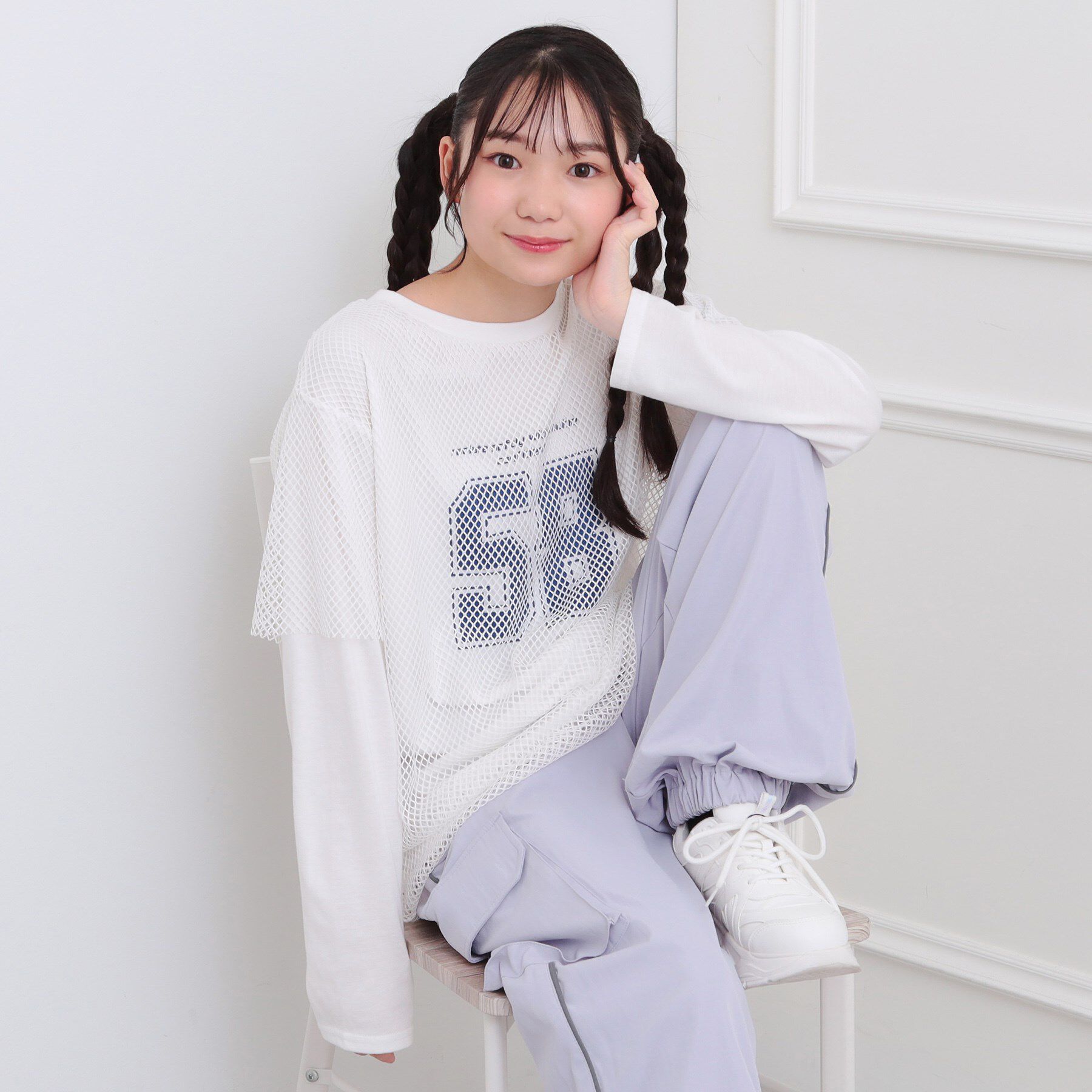 PINK-latte「メッシュレイヤード風ロングT」|Tシャツ・カットソー|オフホワイト(003