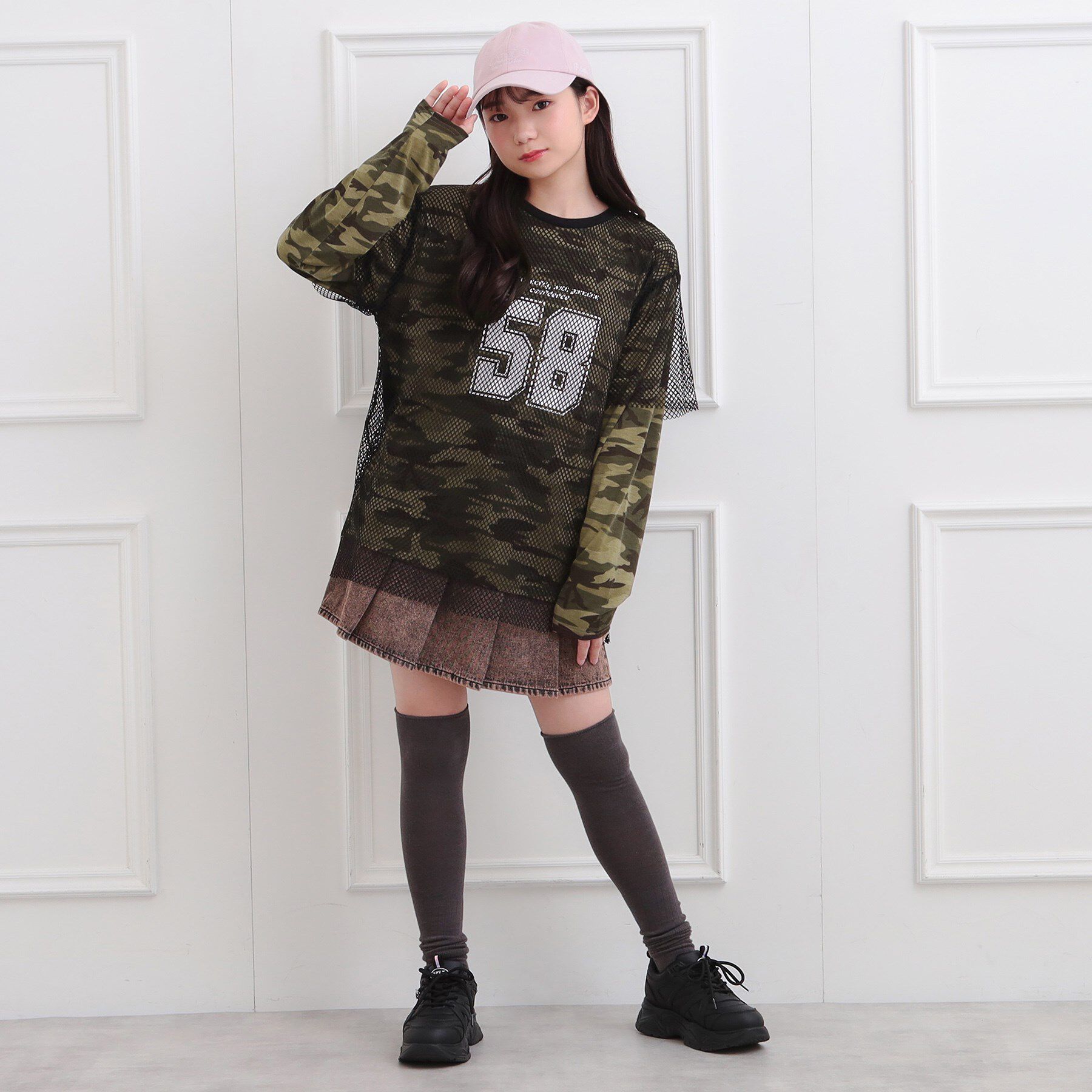 PINK-latte「メッシュレイヤード風ロングT」|Tシャツ・カットソー|